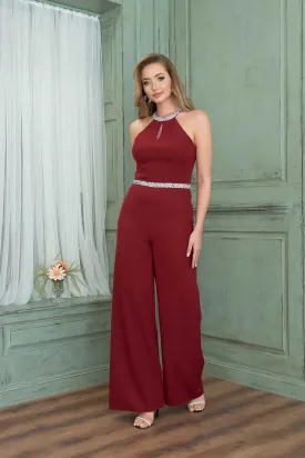 Angelino Bordeaux collar waist stone jumpsuit