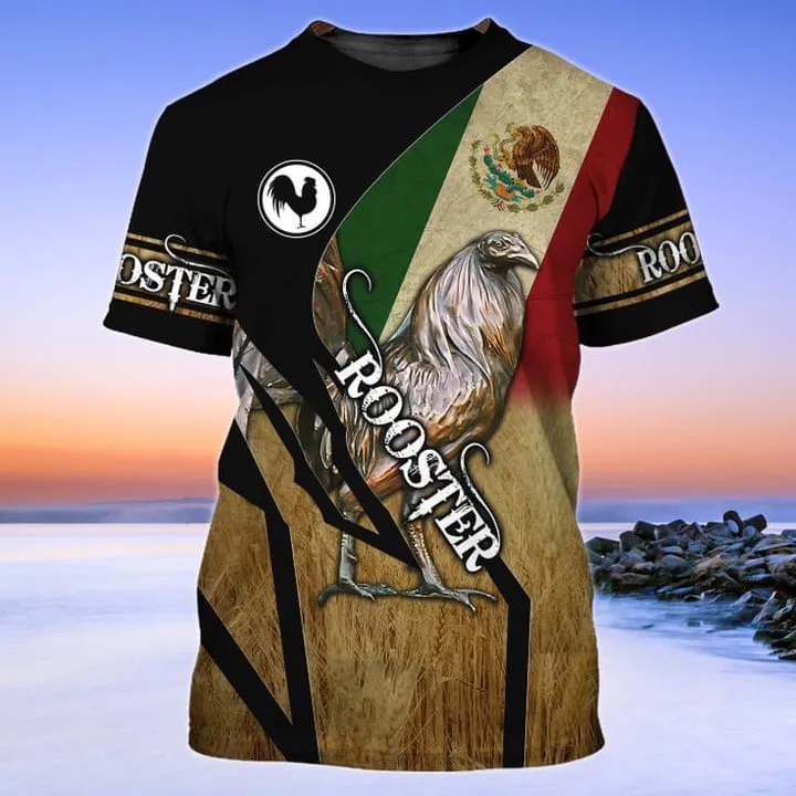 3D All Over Print Mexican Shirts, Mexico Rooster Flag T Shirt, Mexico Shirt For Dad Mexican Shirt