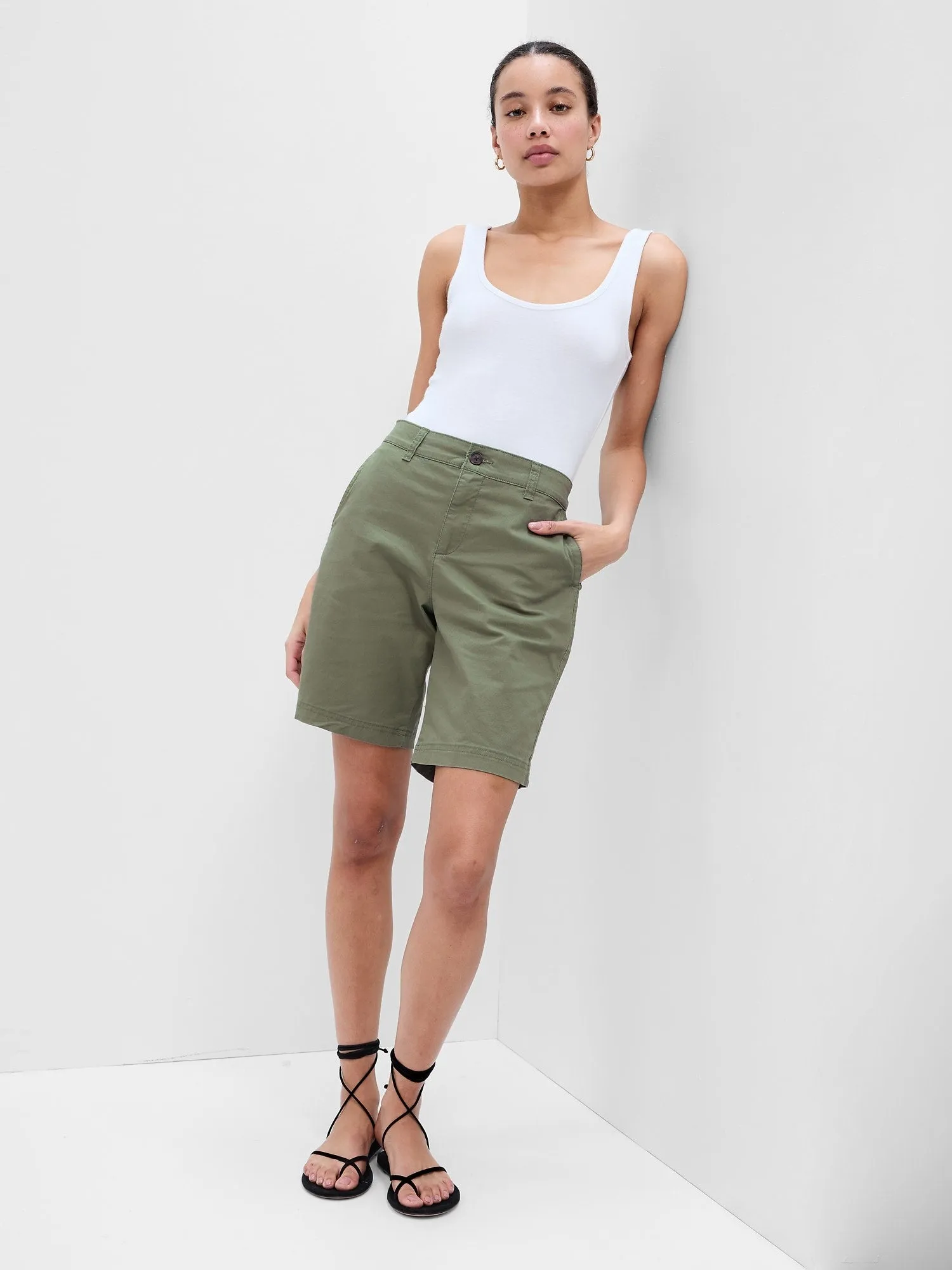 9" Mid Rise Twill Bermuda Shorts with Washwell