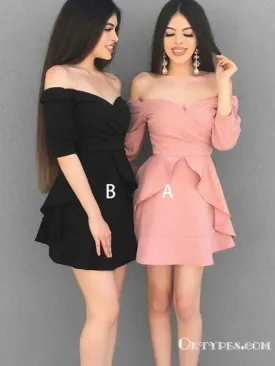 A-Line Long Sleeve Off-the-Shoulder Short Homecoming Dresses, TYP2017