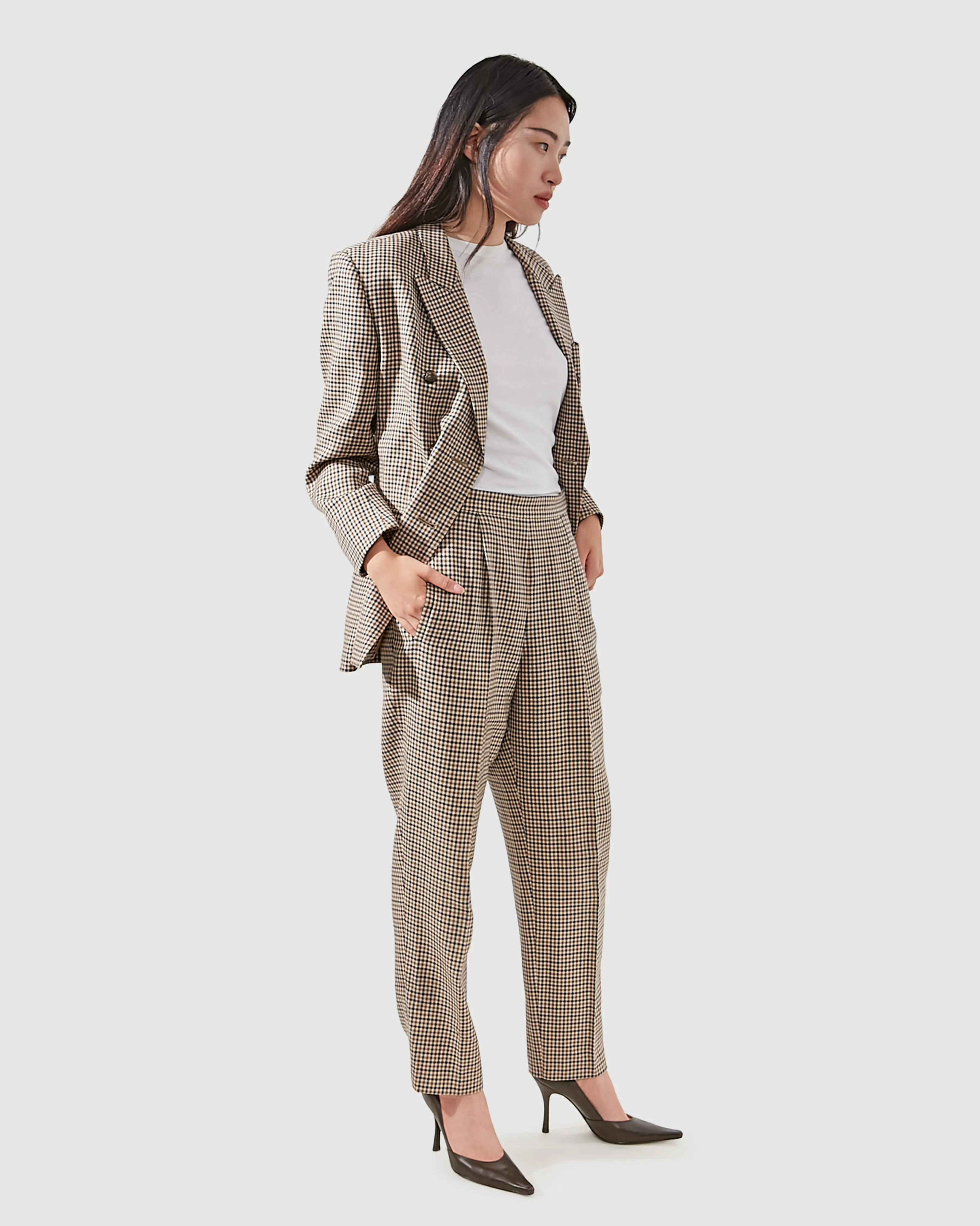 Aquascutum Beige Houndstooth Trousers - 8