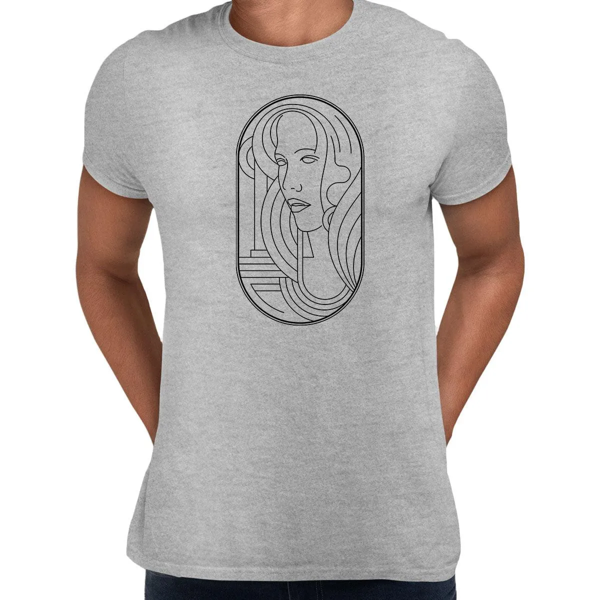 Art Deco Elegant Portraits Unisex T-shirt Golden Nostalgia Soft Line Design 4