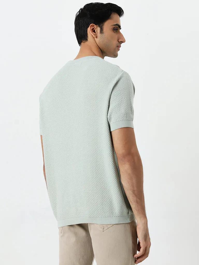 Ascot Mint Self-Textured Relaxed-Fit Cotton T-Shirt