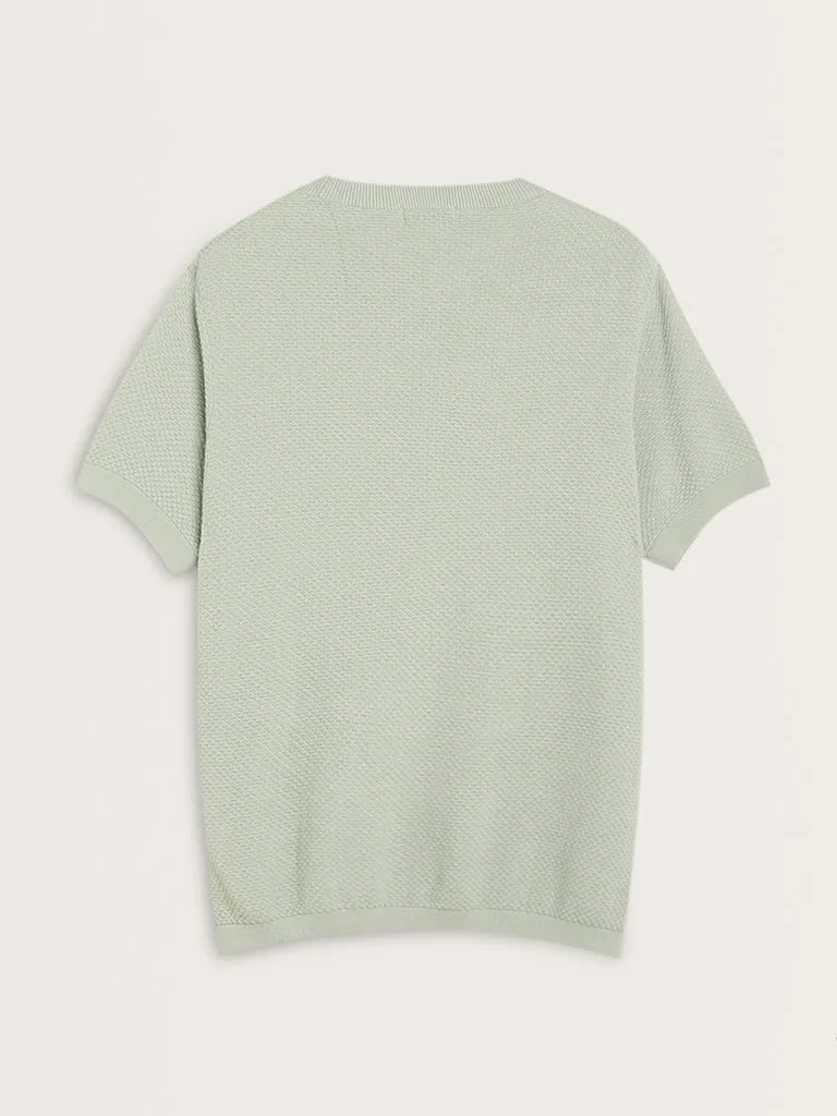 Ascot Mint Self-Textured Relaxed-Fit Cotton T-Shirt