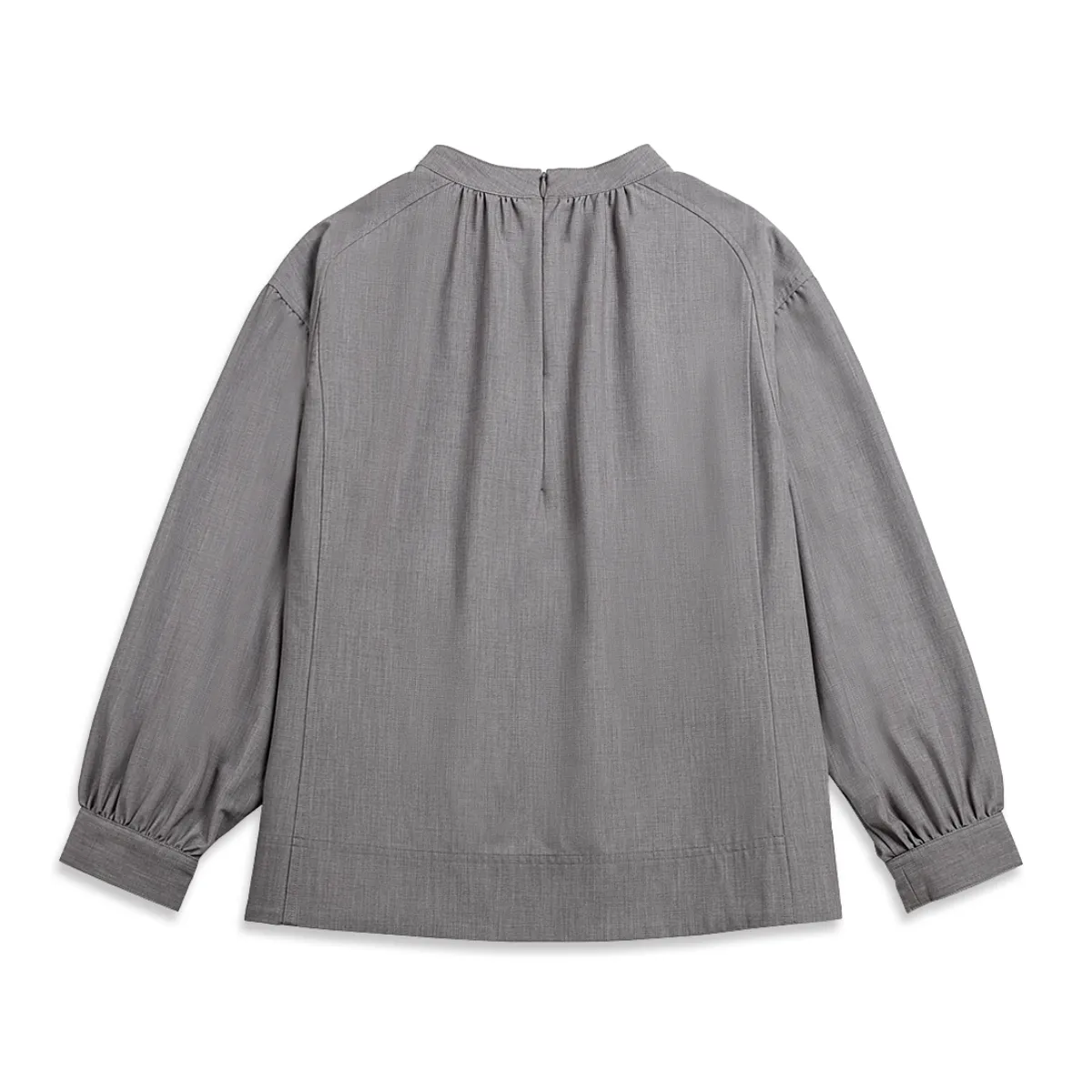 Band Collar Gathered Blouse Heather Grey