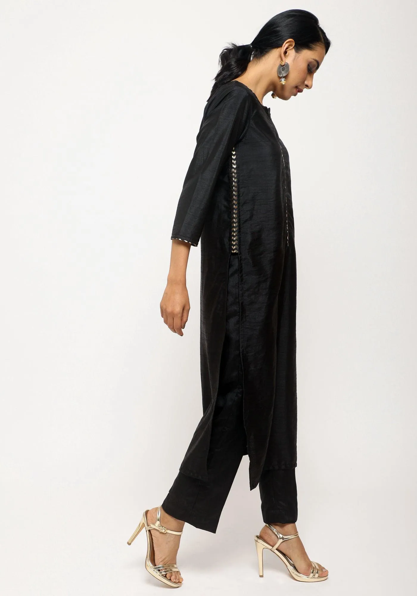 Black Foil High Slit Kurta