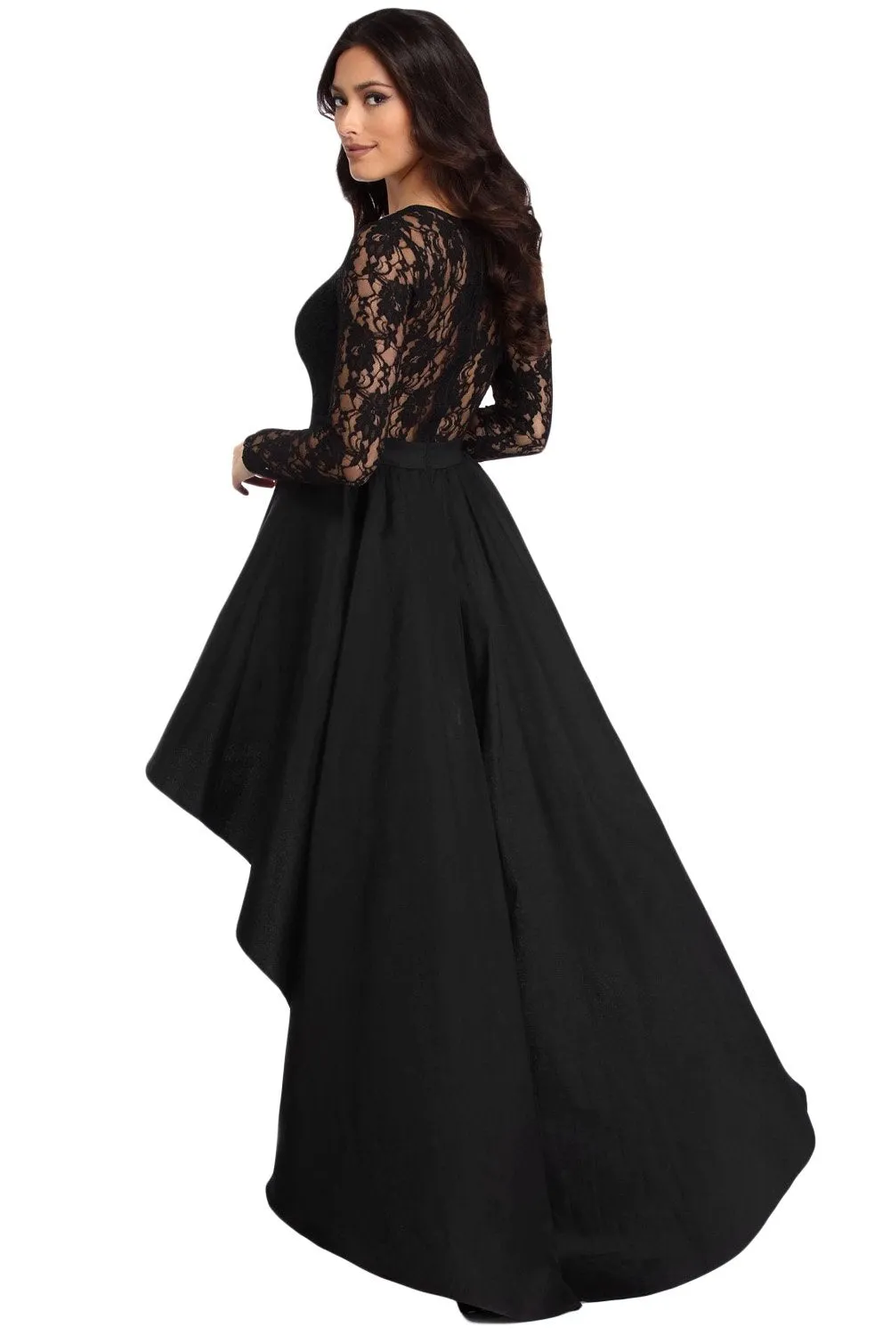 Black High Low Long Sleeves Prom Dress