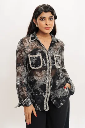 Black White Printed Sheer Shirt