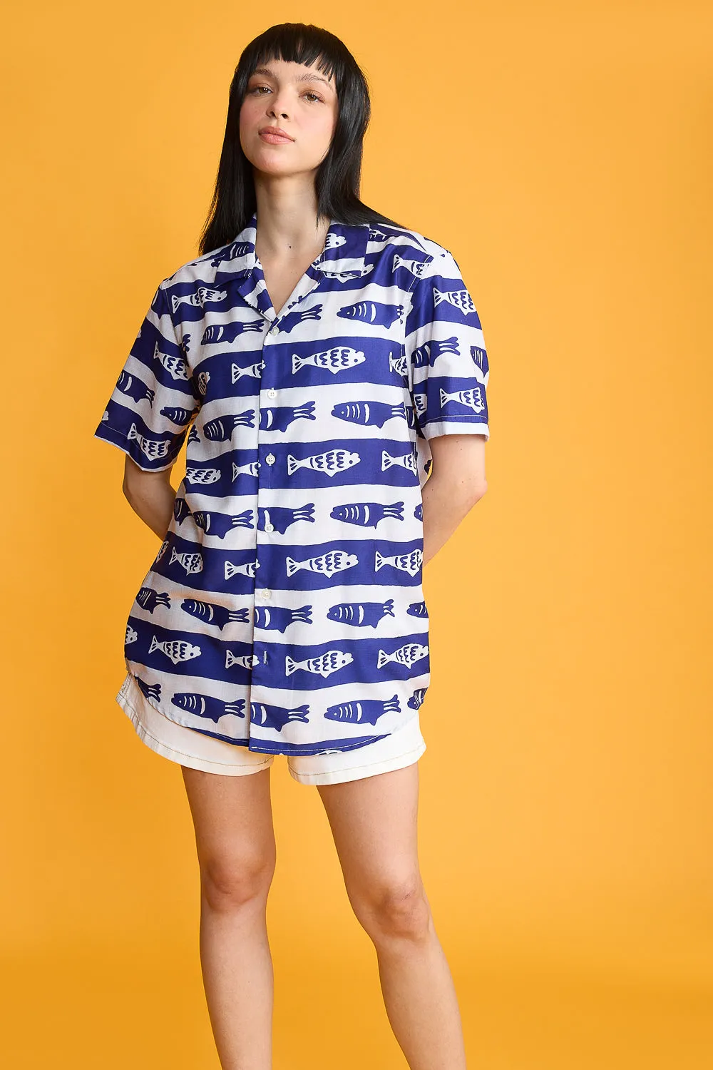 Blue Fish Print Women's Resort Shirt