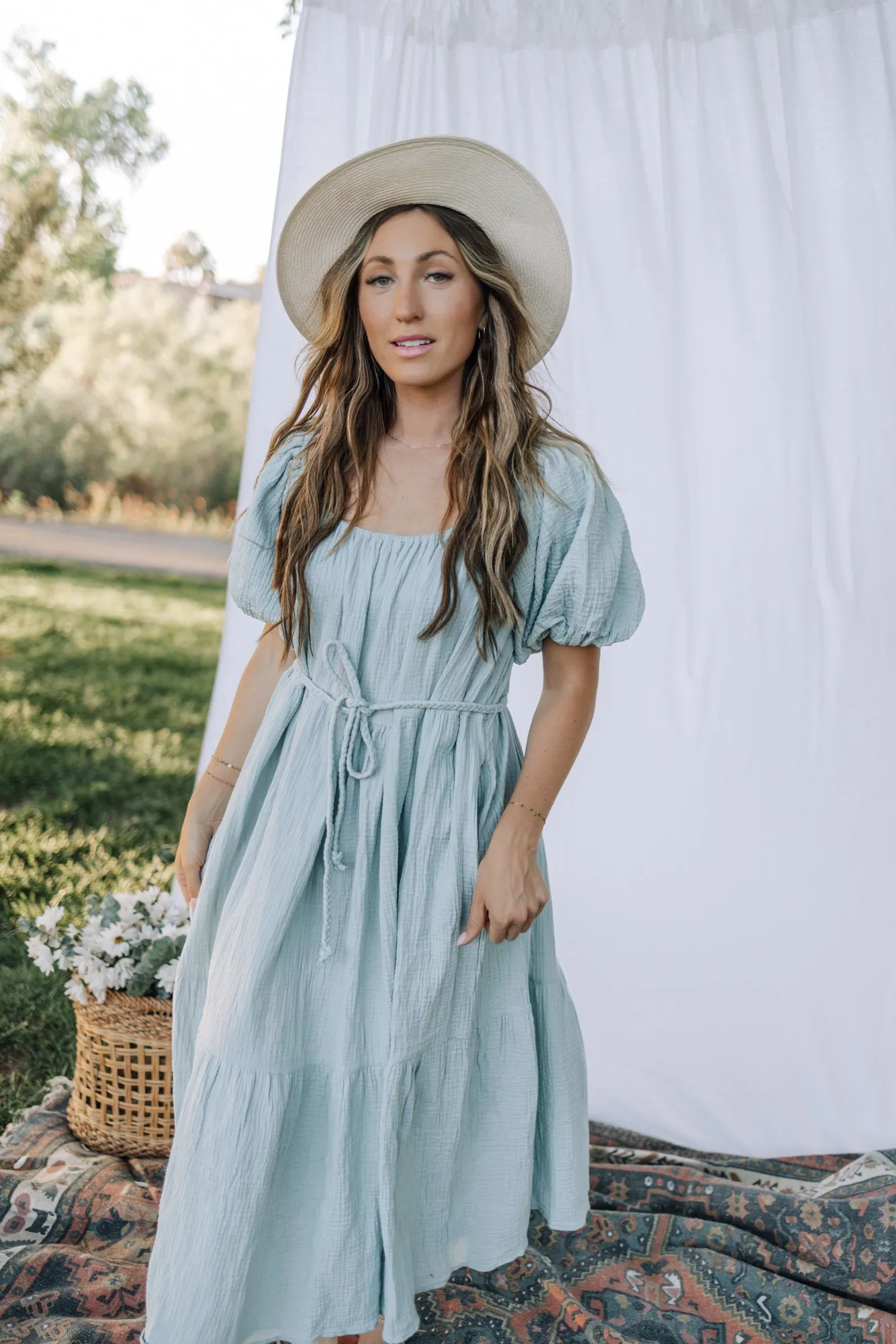 Brylee Midi Dress in Dusty Blue