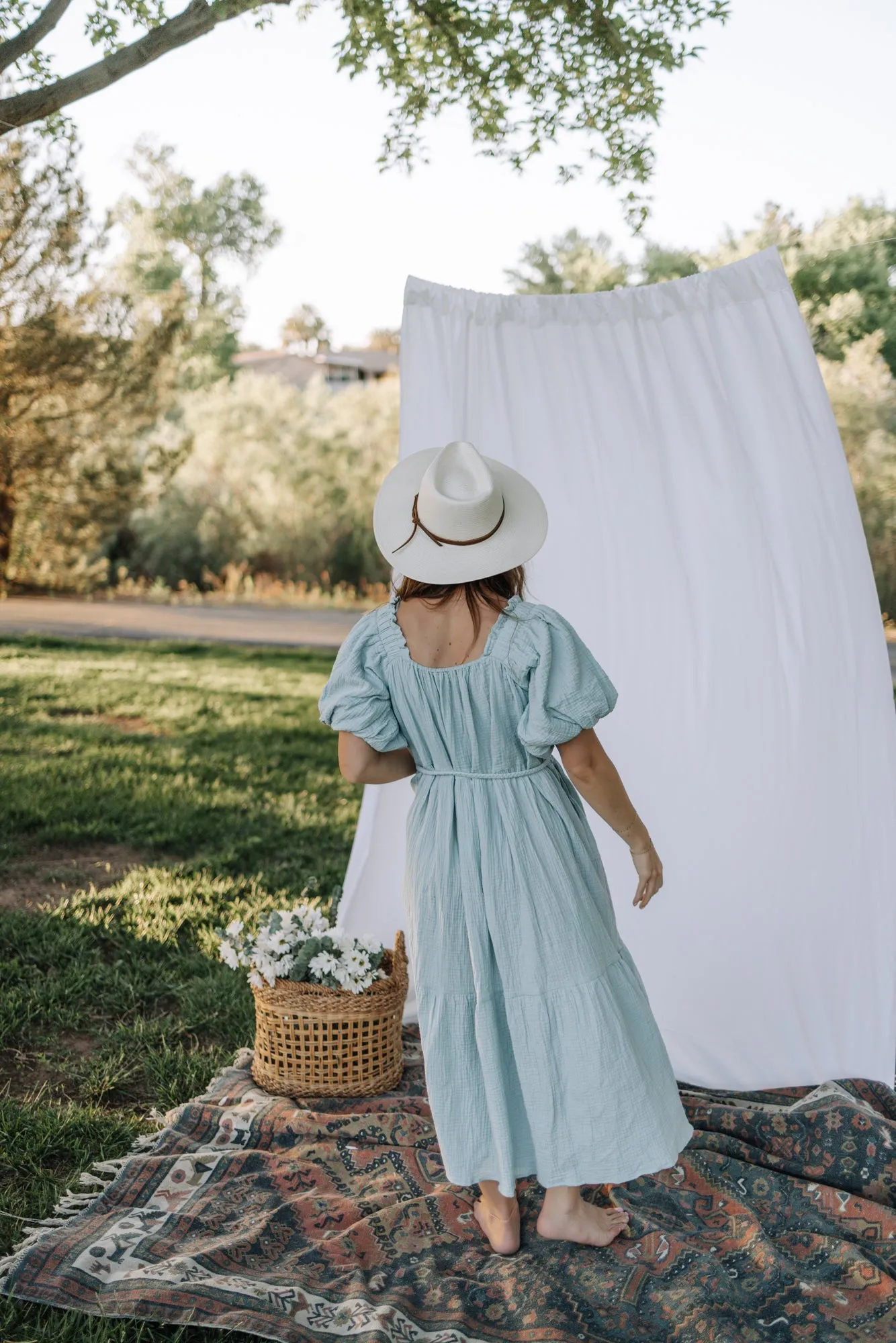 Brylee Midi Dress in Dusty Blue