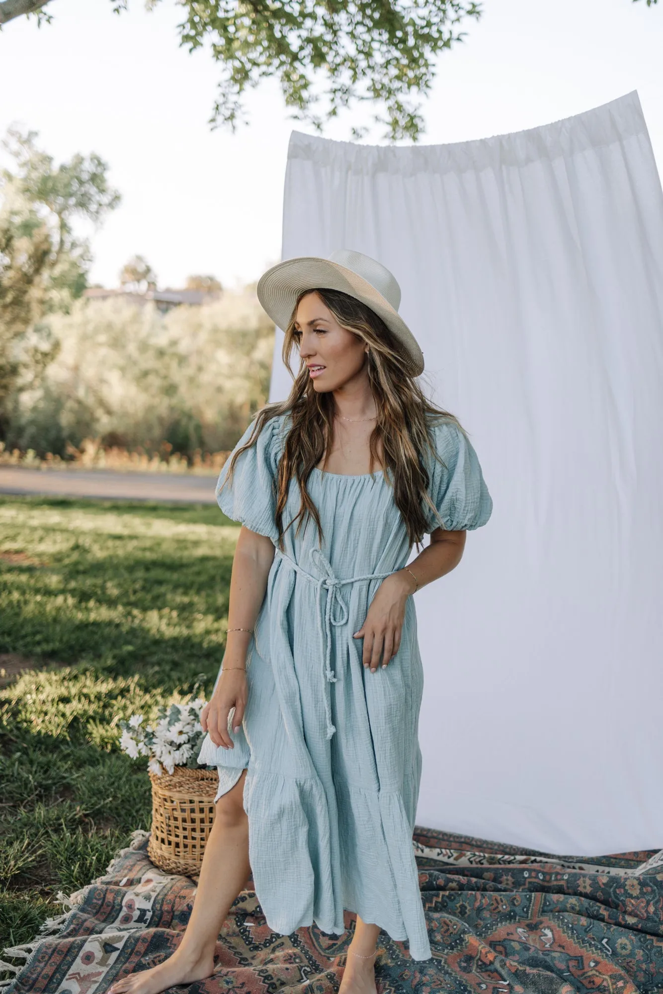 Brylee Midi Dress in Dusty Blue