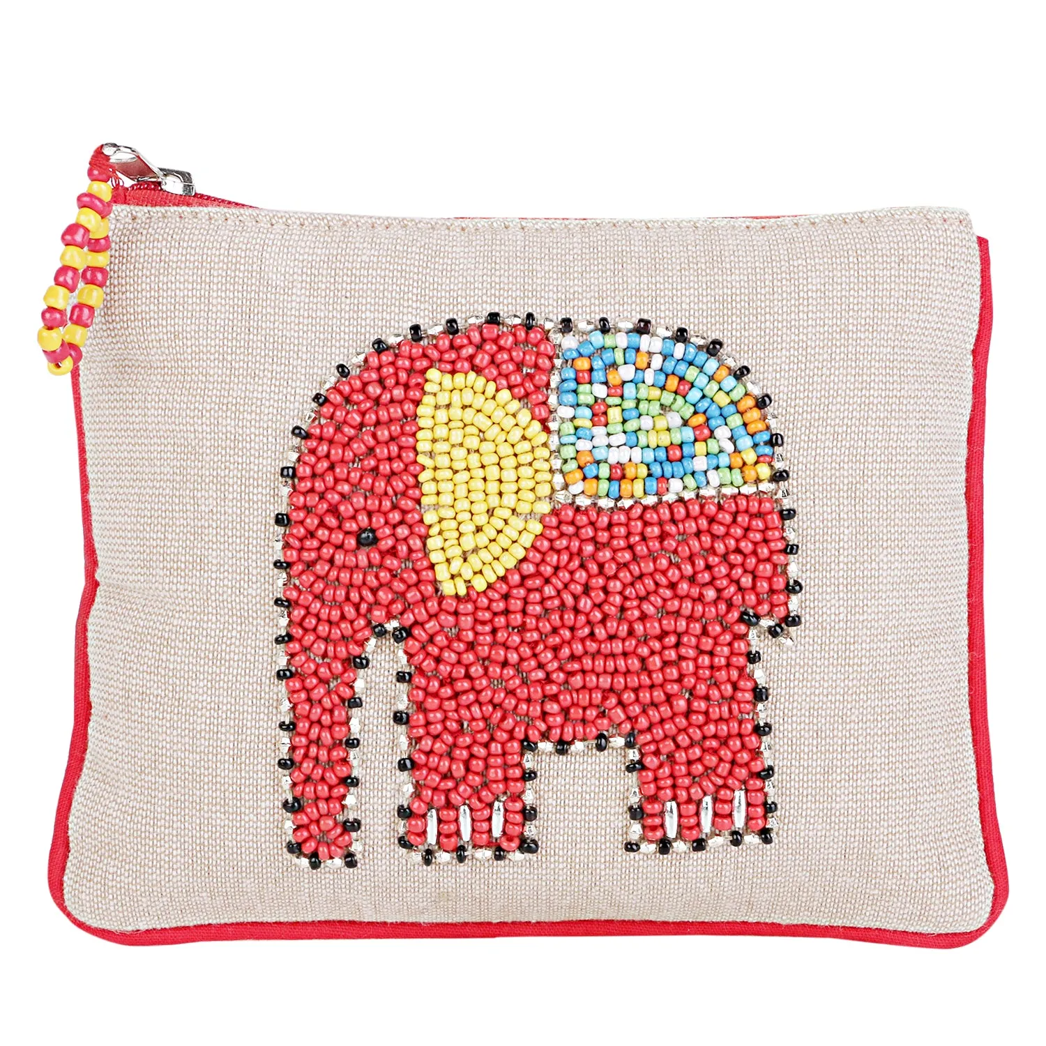 Canvas Pouch with Beaded Elephant Design