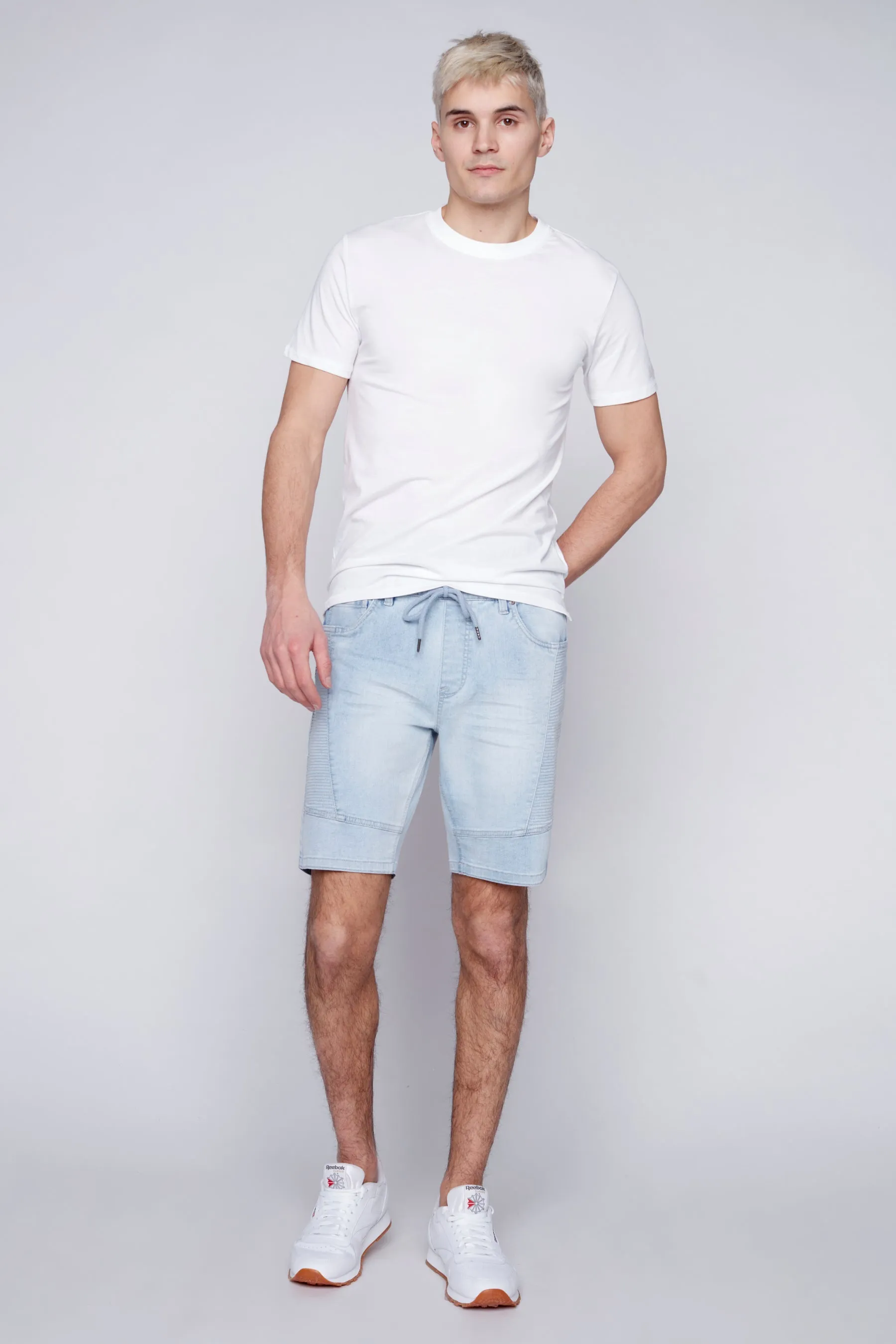 CASH - Mens Moto Stitch Denim Short - Blue Bleach