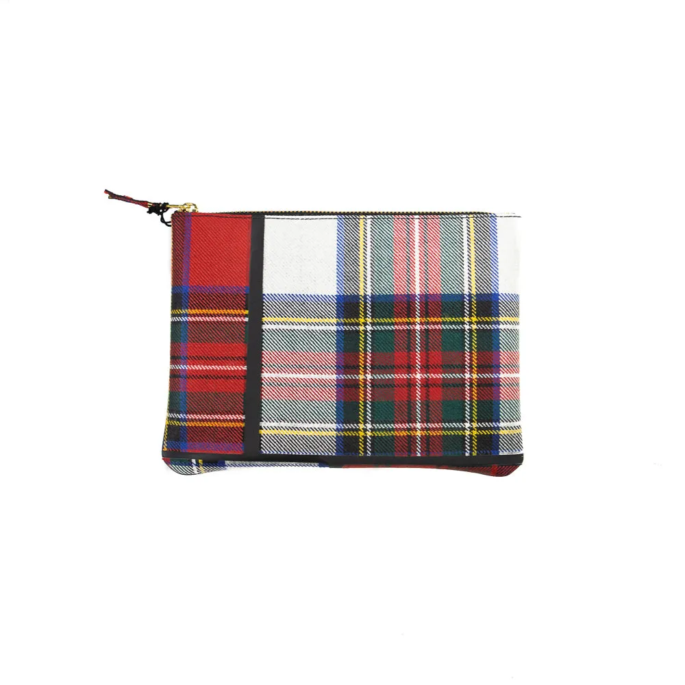 CDG Tartan Patchwork Large Zip Pouch (Red)