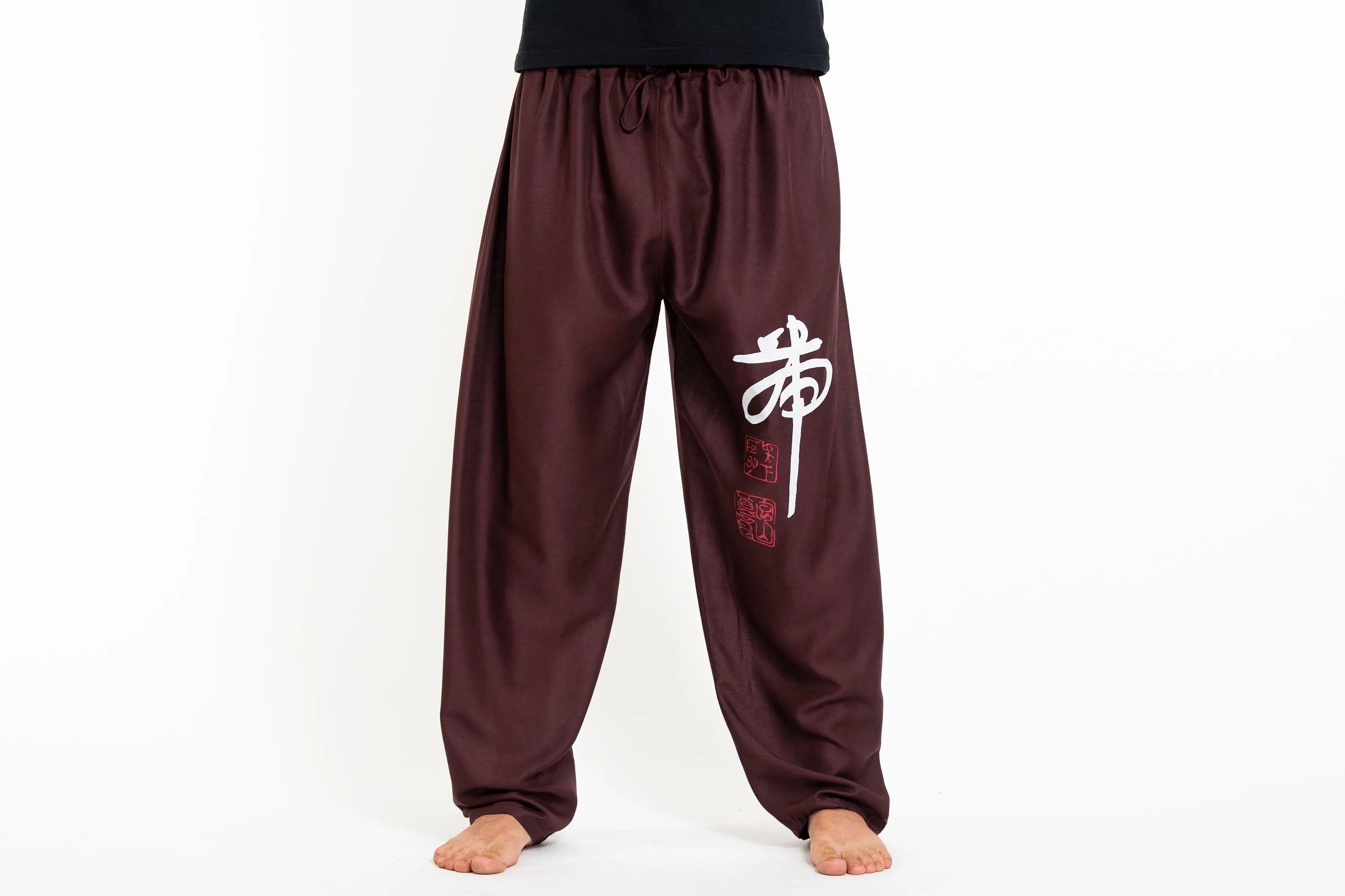 Chinese Writing Men's Thai Yoga Pants in Brown