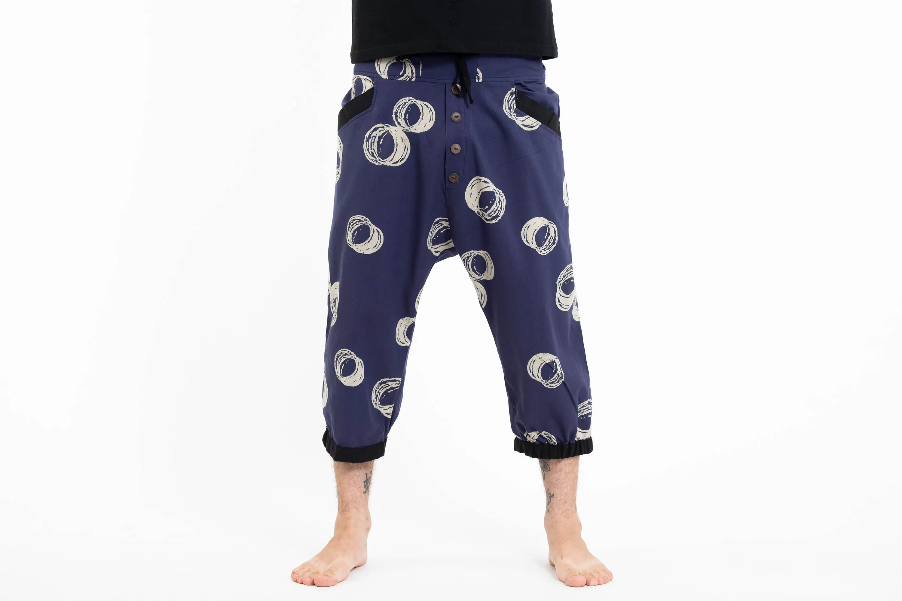 Circles Men's Harem Pants with Faux Buttons in Navy