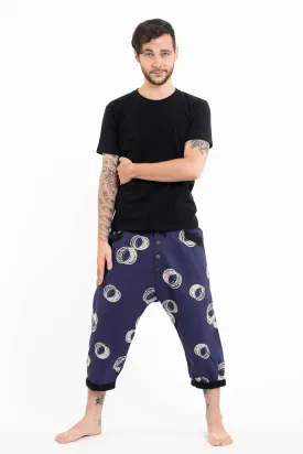 Circles Men's Harem Pants with Faux Buttons in Navy