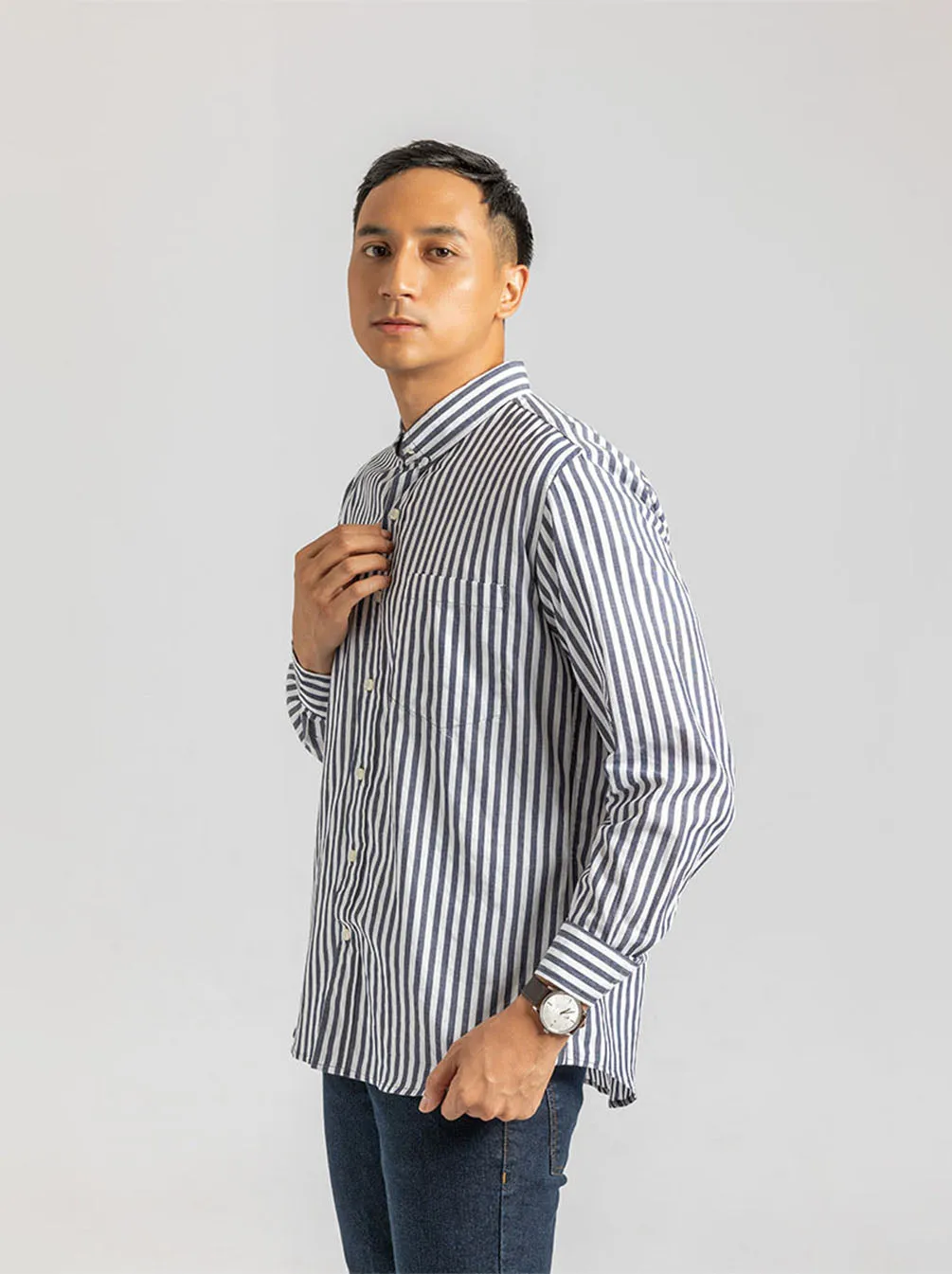 DAVIN LONG SLEEVE SHIRT NAVY STRIPE