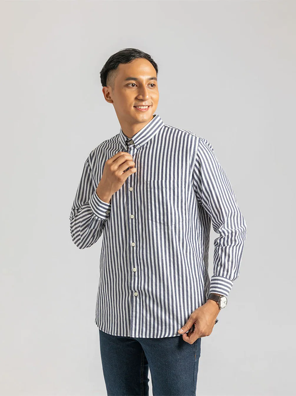 DAVIN LONG SLEEVE SHIRT NAVY STRIPE