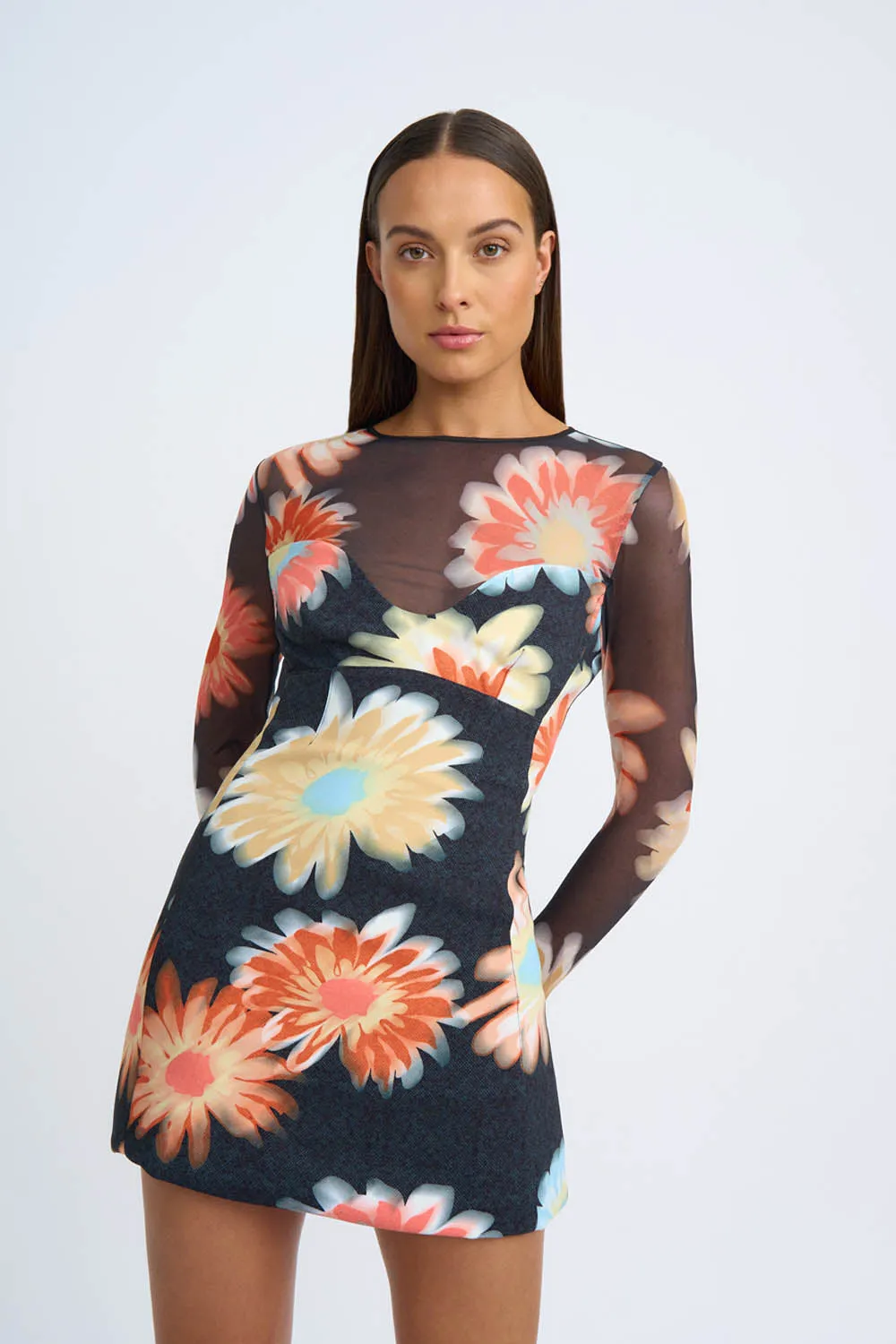 Davina Daisy Mini Dress | Final Sale - Black Orange Multi