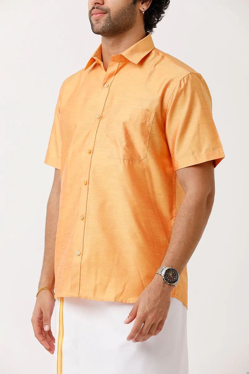 Divine - Golden Yellow Matching Shirt and Dhoti Set For Men | Uathayam