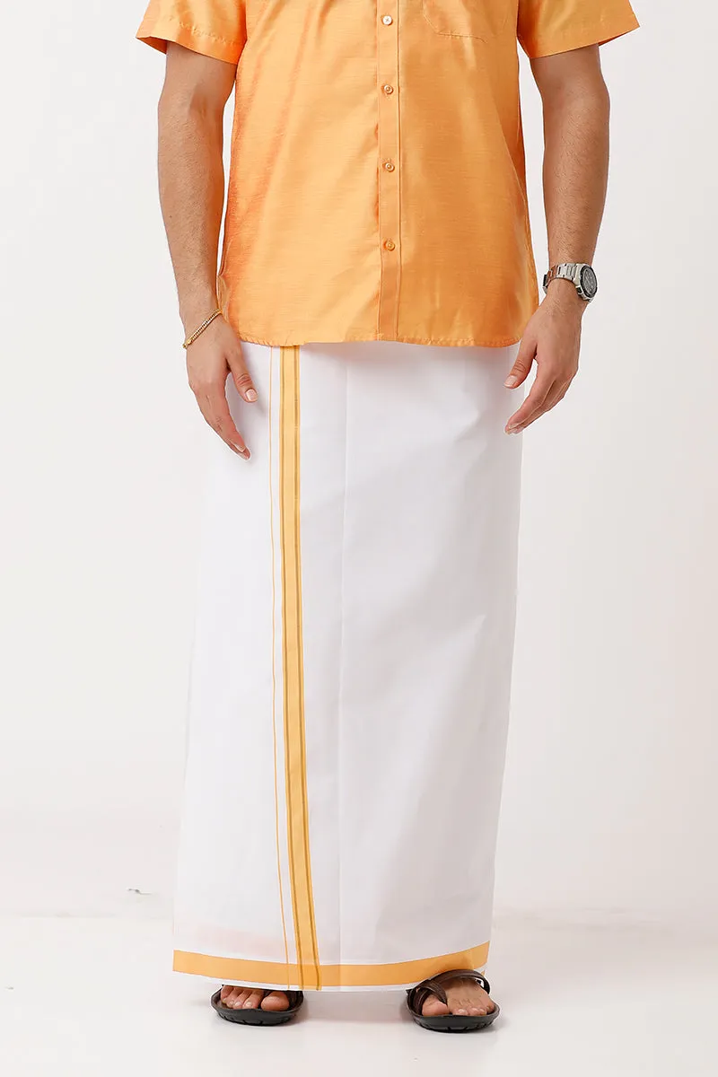 Divine - Golden Yellow Matching Shirt and Dhoti Set For Men | Uathayam