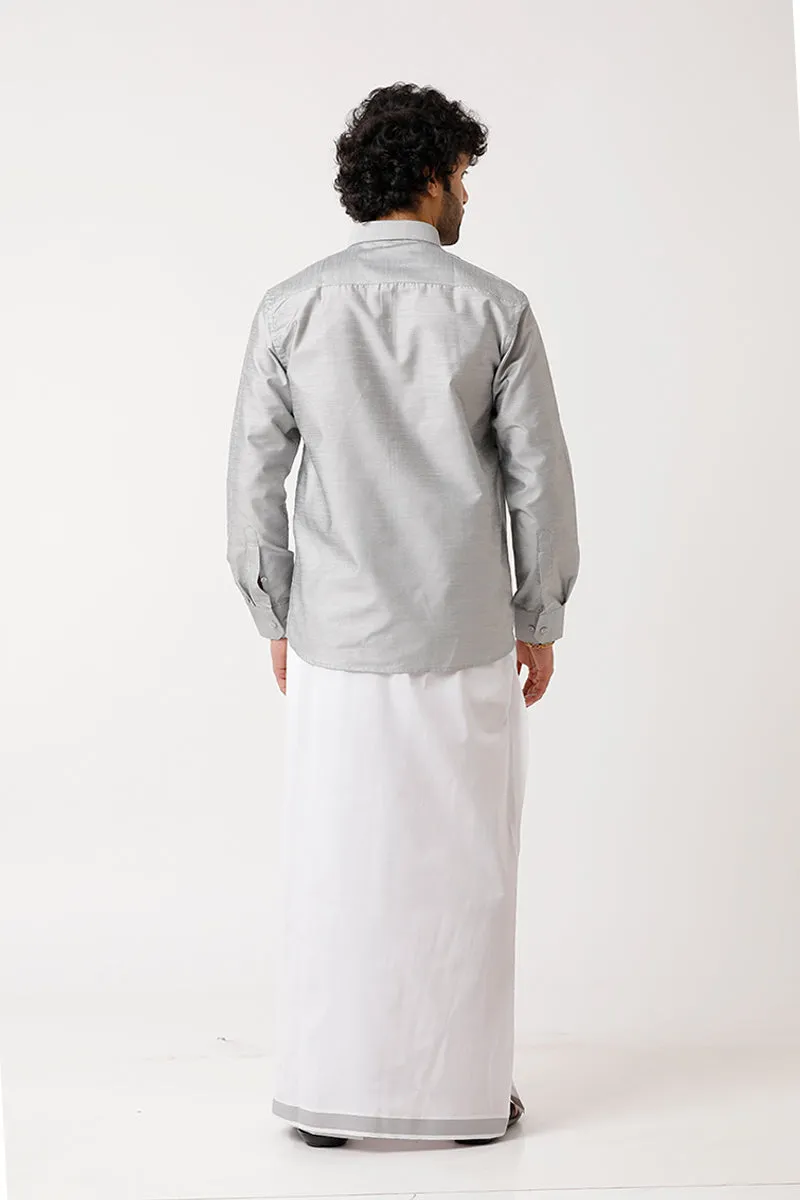 Divine - Gray Matching Shirt and Dhoti Set For Men | Uathayam