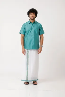 Divine - Light Green Matching Shirt and Dhoti Set For Men | Uathayam