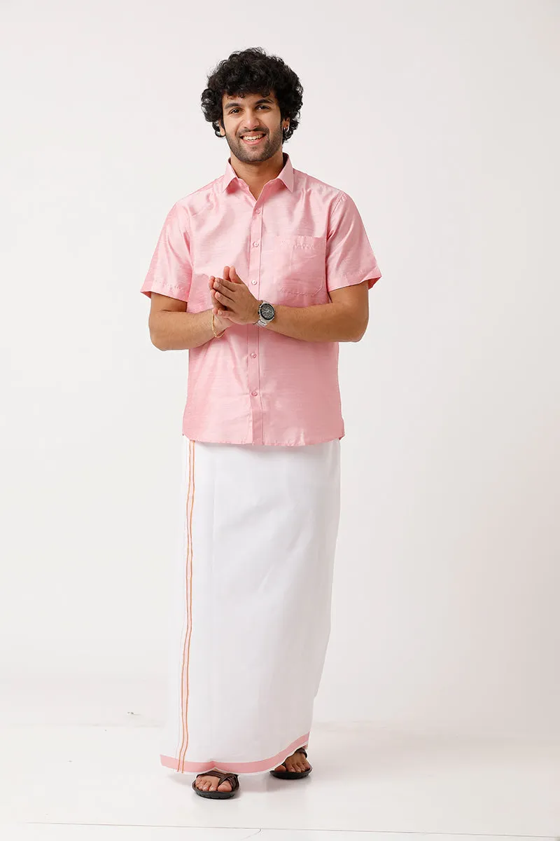 Divine - Pink Matching Shirt and Dhoti Set For Men | Uathayam