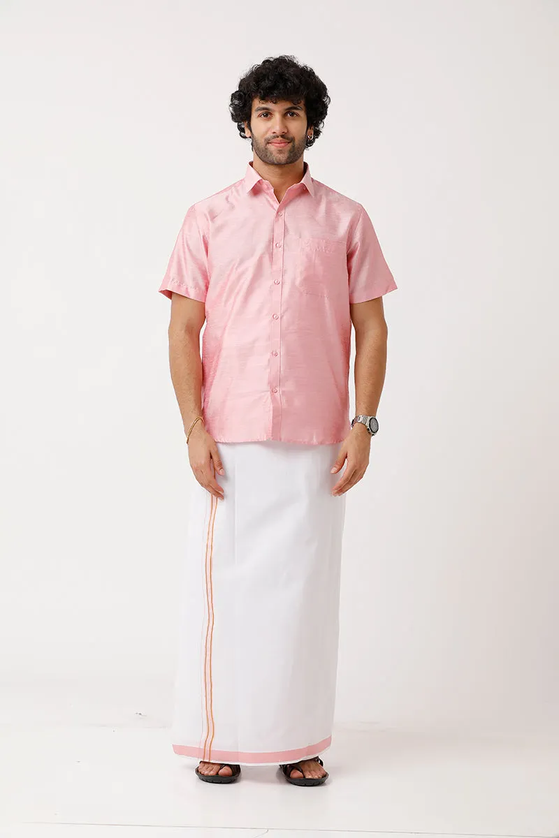 Divine - Pink Matching Shirt and Dhoti Set For Men | Uathayam