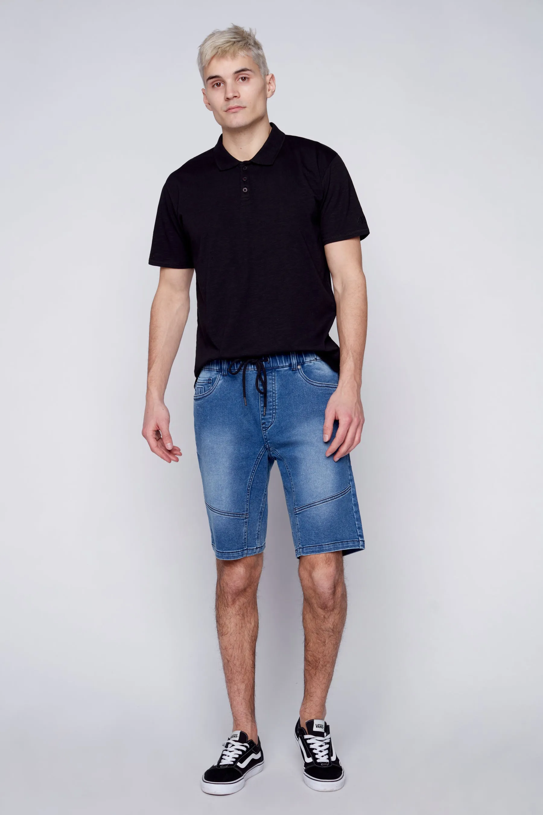 DYLAN - Moto Short Jogger - Medium Blue Acid Wash