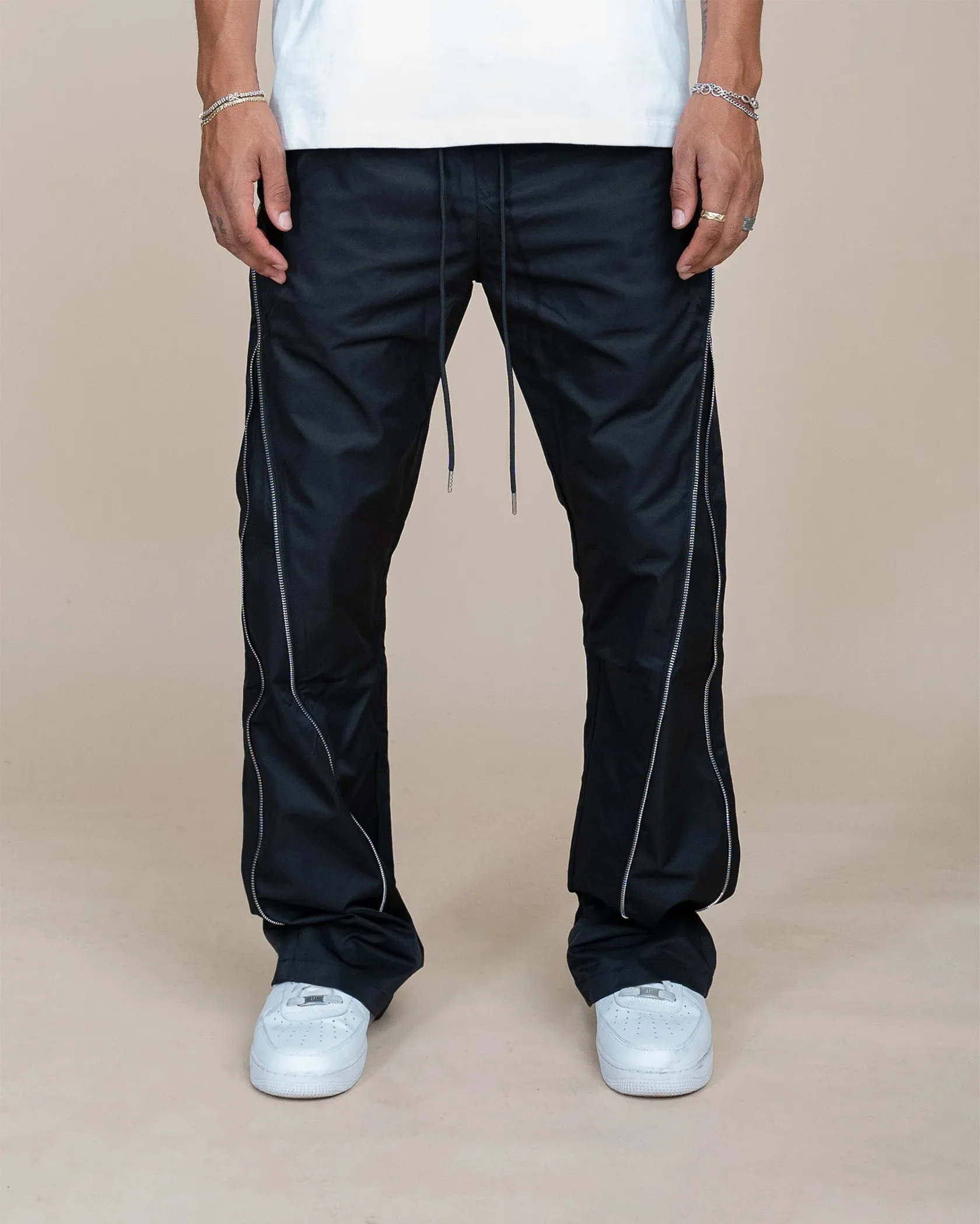 EPTM NYLON ZIP FLARED PANTS BLACK