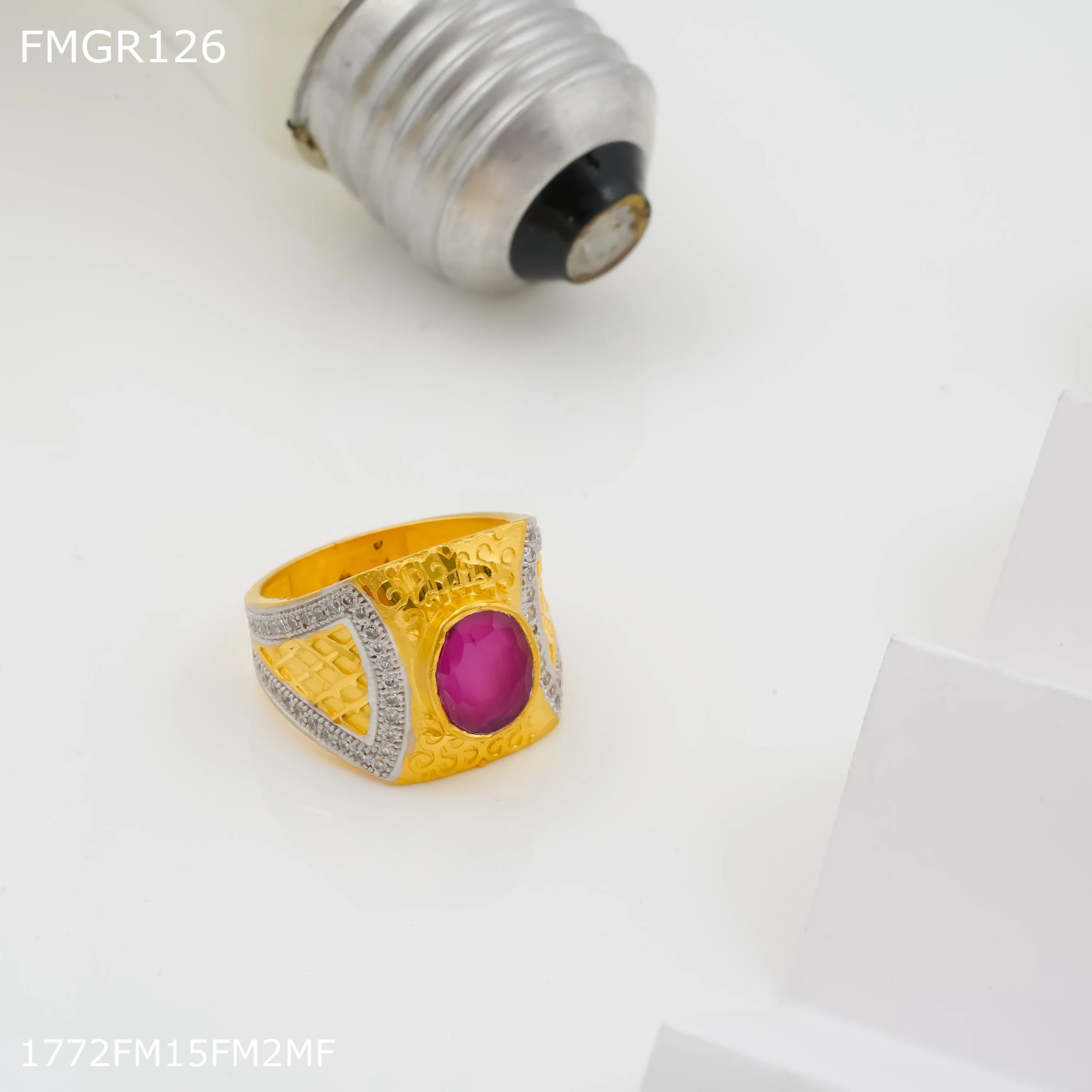 Freeme 1gm redpink stone ad gold plated ring for men - FMGRI126