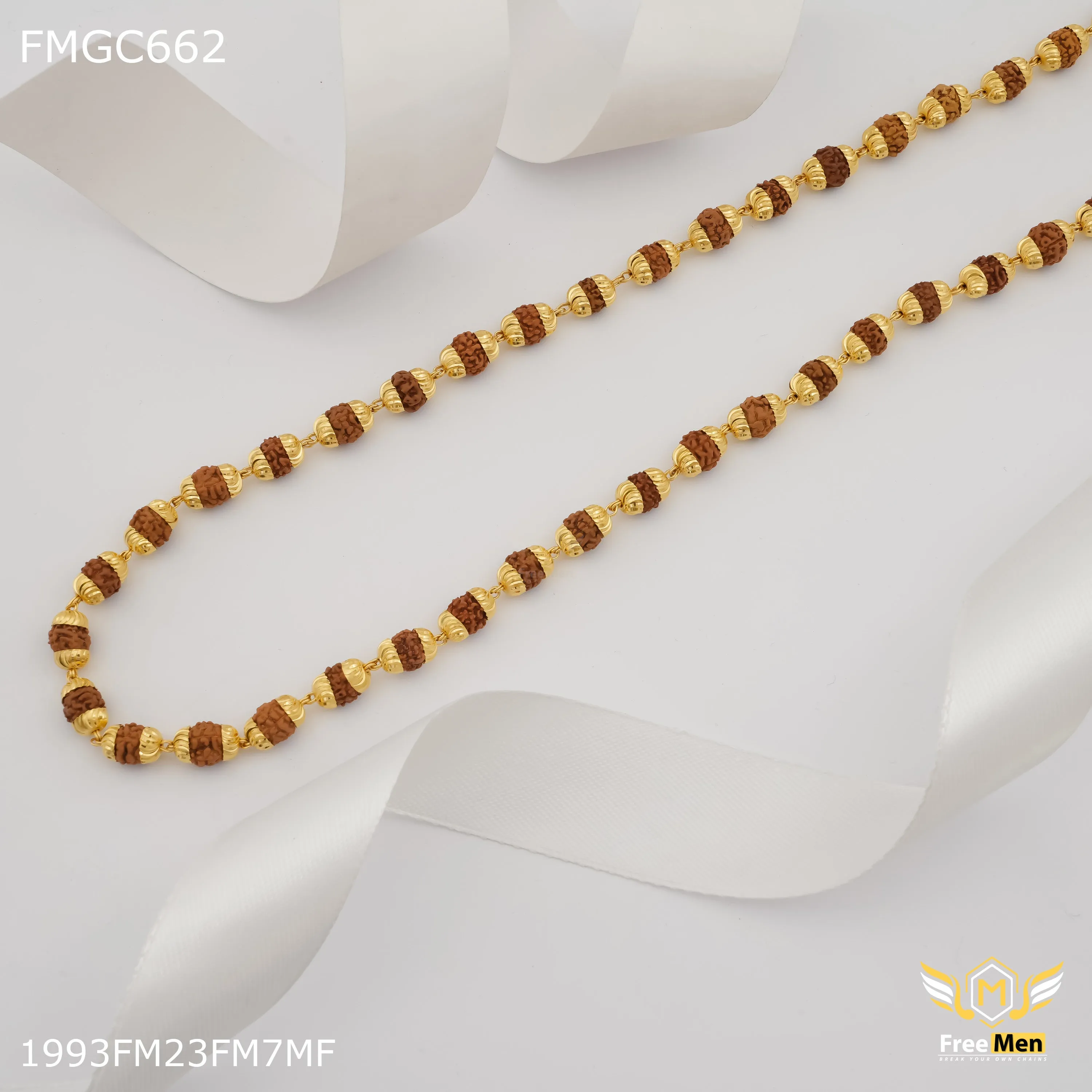 Freemen Brown Rudraksha Mala Gold Plated for Man - FMGC662