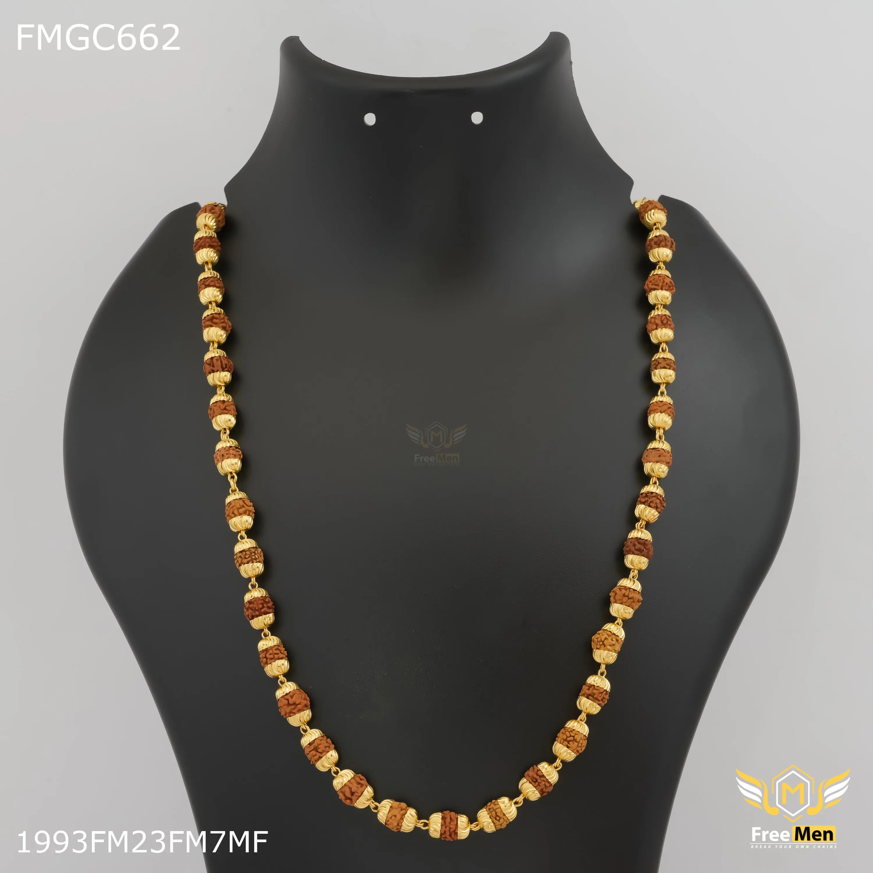 Freemen Brown Rudraksha Mala Gold Plated for Man - FMGC662