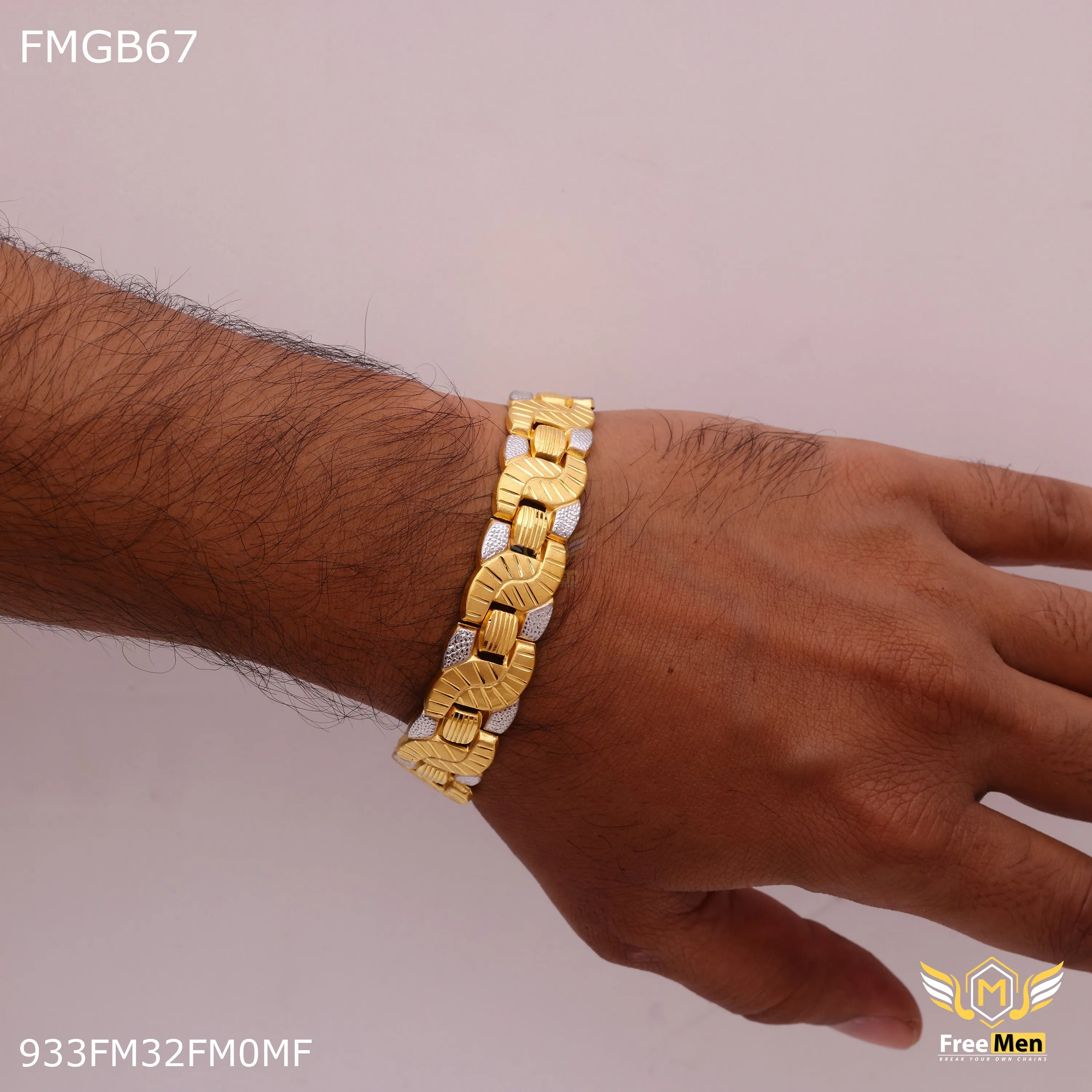 Freemen Gold plated c to c Bracelet with rhodium for Man - FMGB67