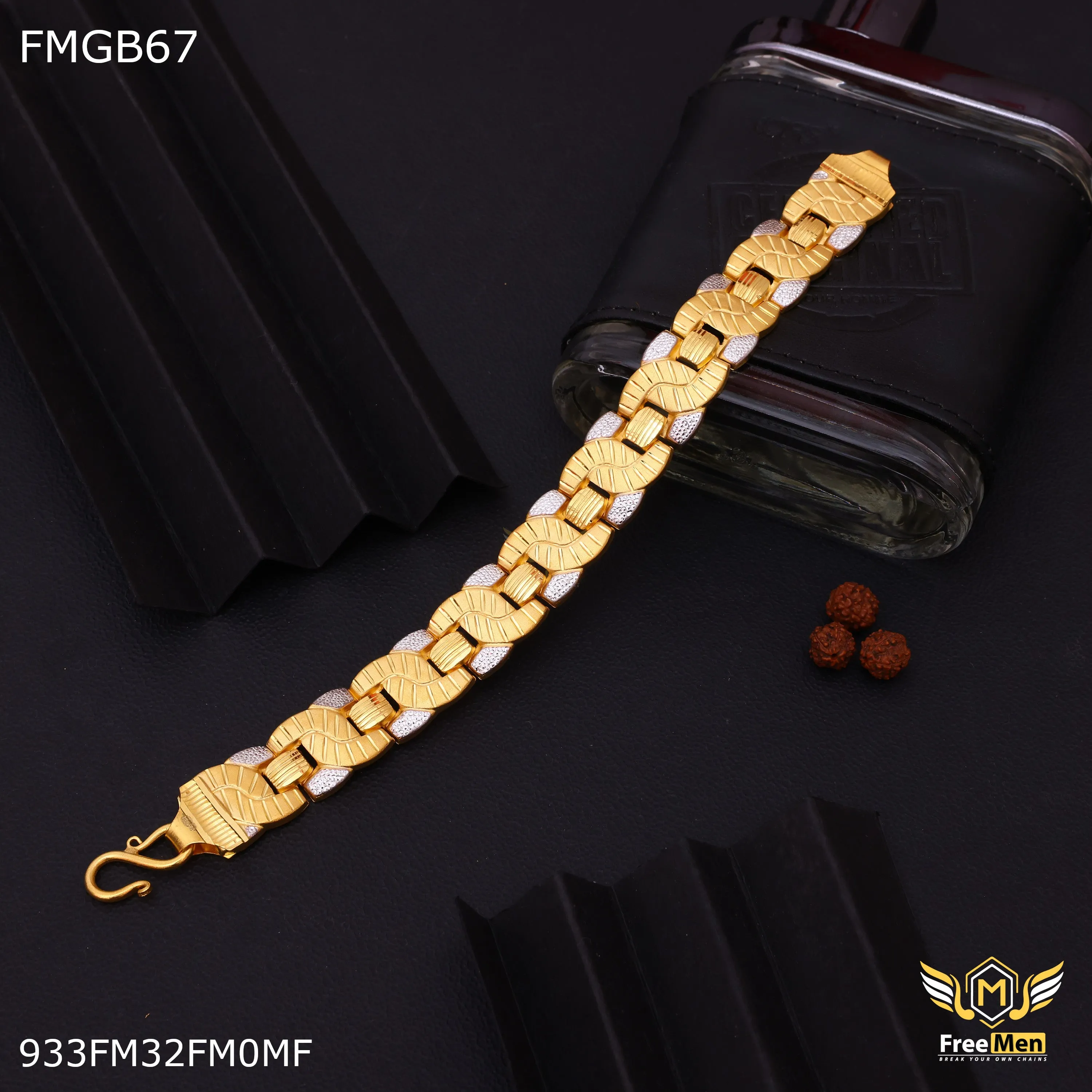 Freemen Gold plated c to c Bracelet with rhodium for Man - FMGB67