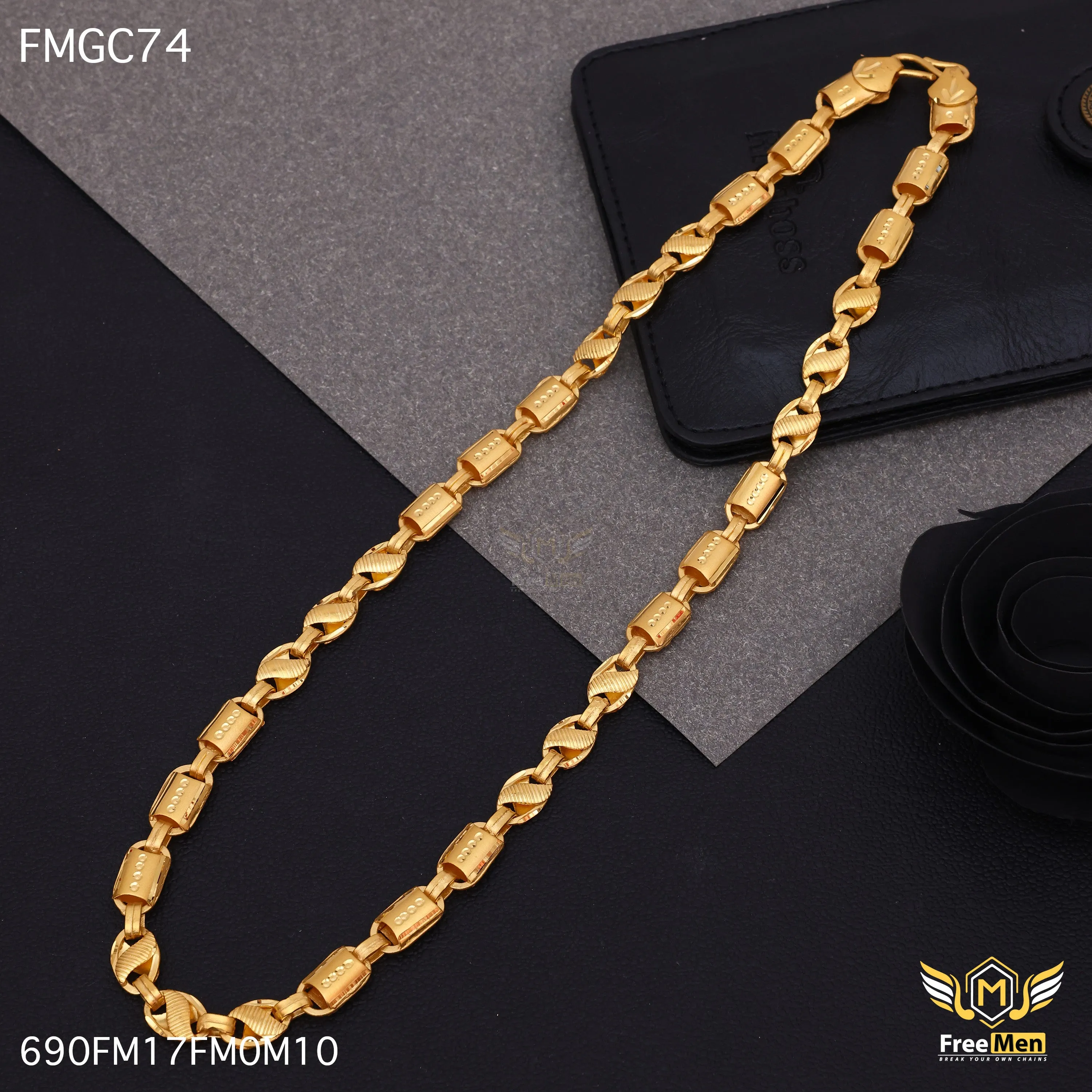 Freemen Gold Plated Nawabi Antique Design Chain for Men - FMGC108