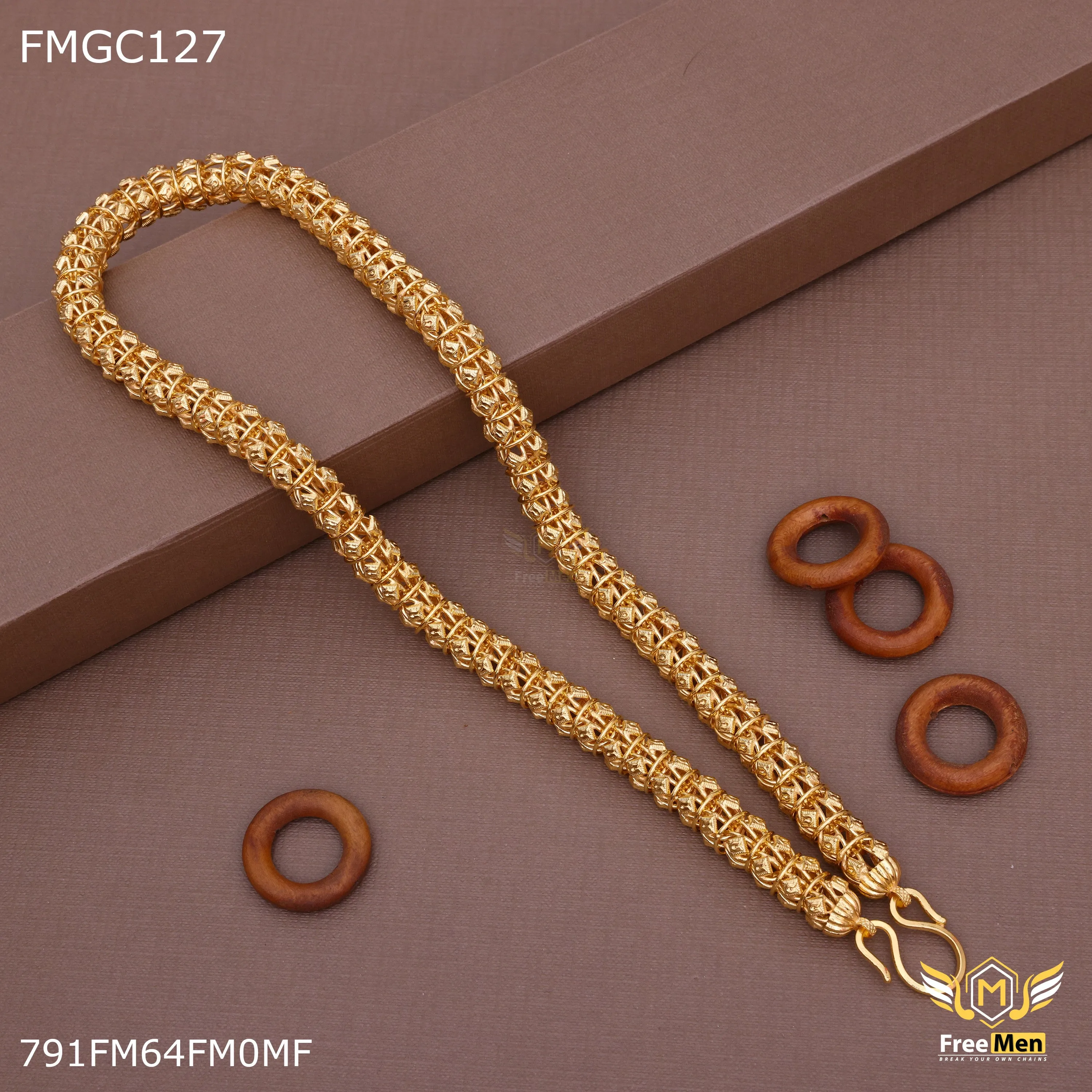 Freemen havy indo chain with ring design Gold-Plated Chain- FMGC127