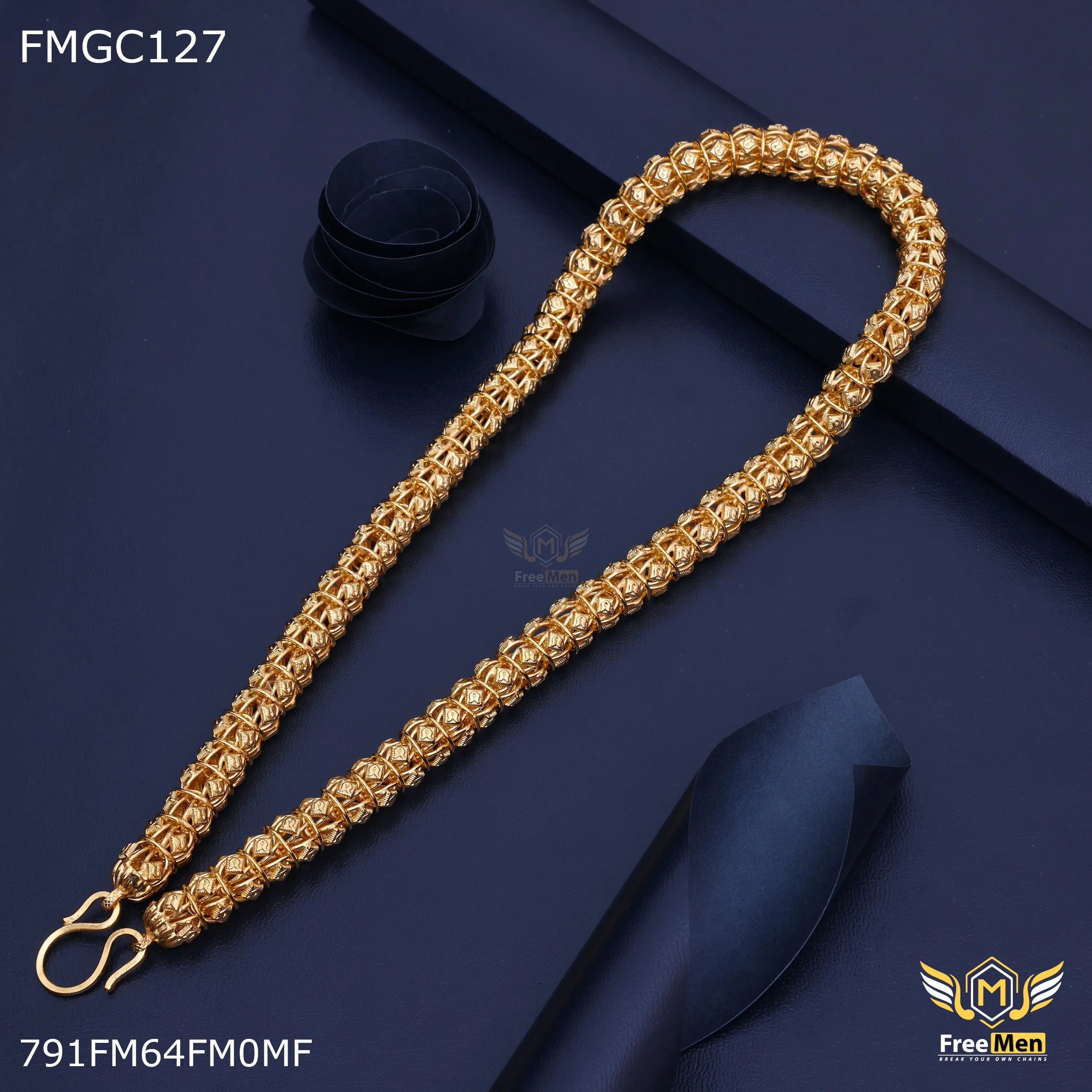 Freemen havy indo chain with ring design Gold-Plated Chain- FMGC127