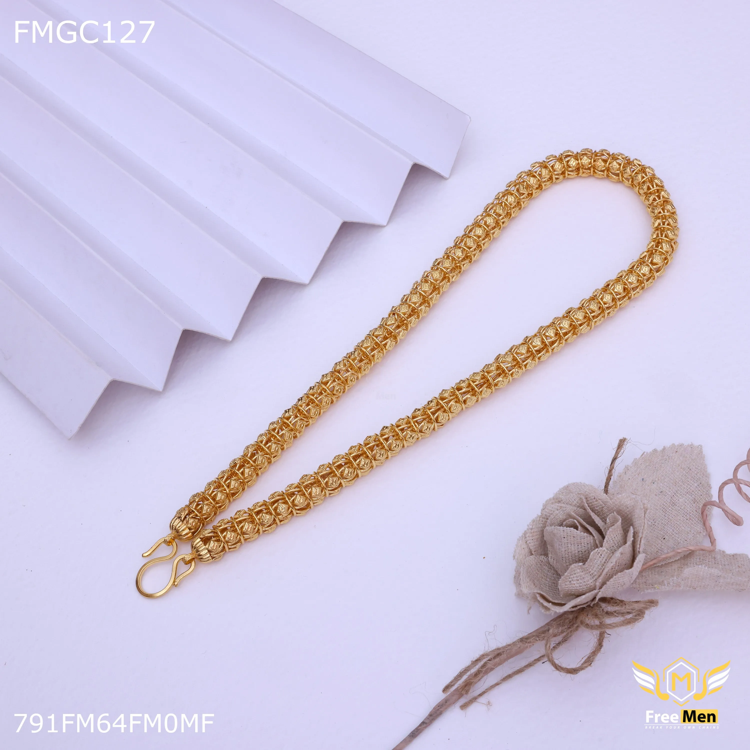 Freemen havy indo chain with ring design Gold-Plated Chain- FMGC127