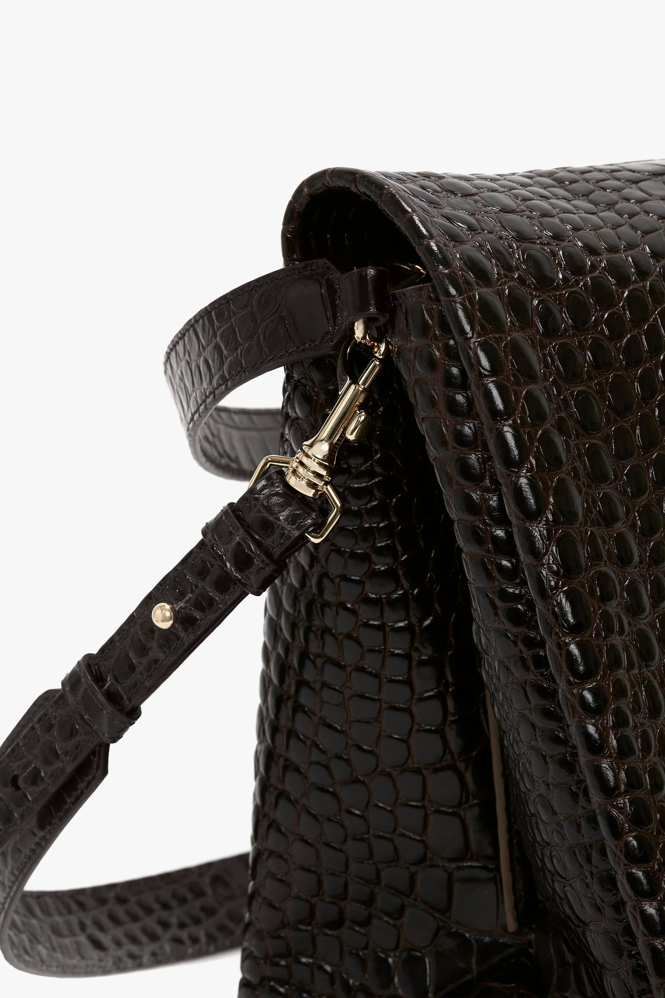 Jumbo Chain Pouch Bag In Chocolate Croc Embossed Leather