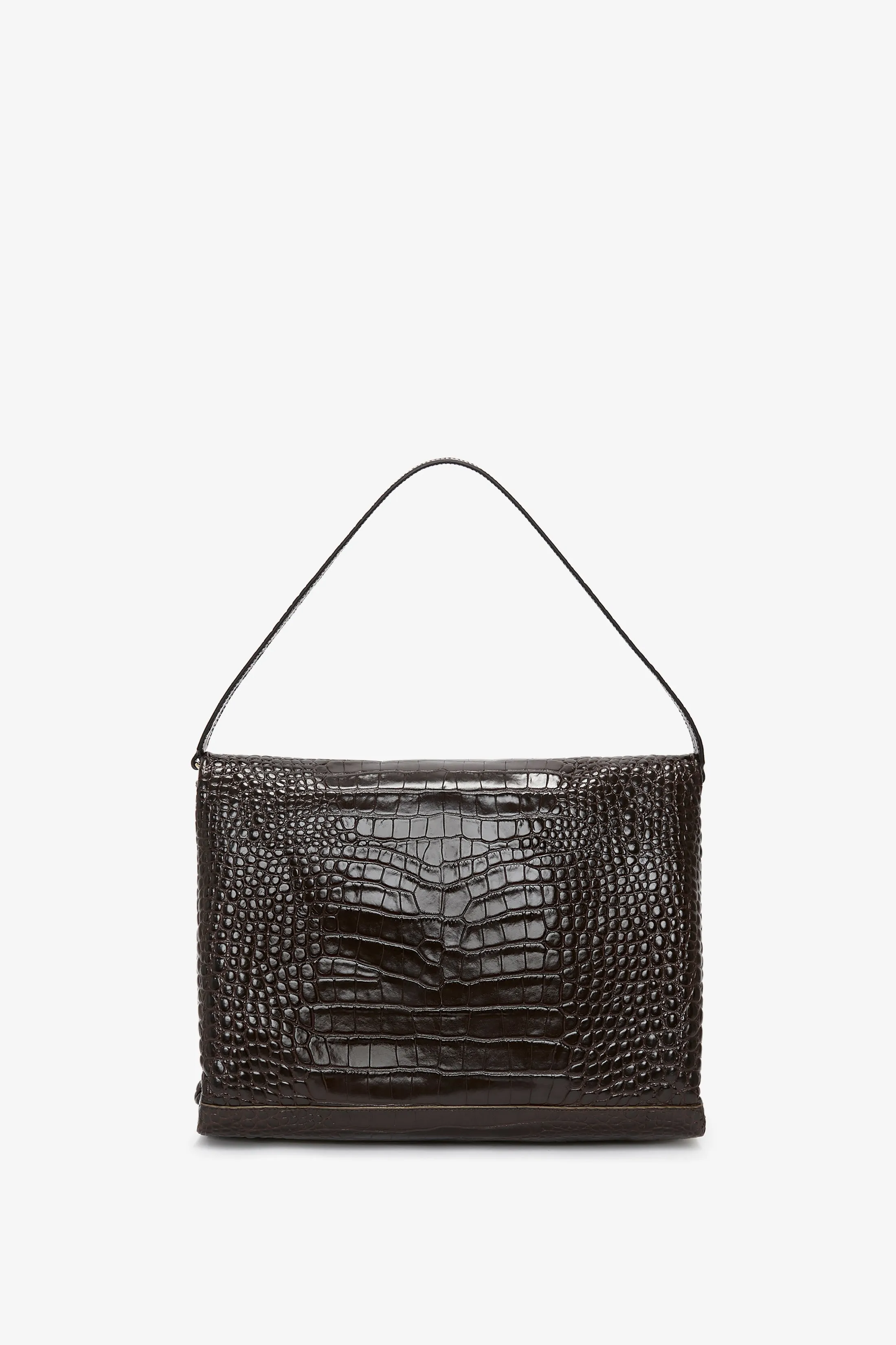 Jumbo Chain Pouch Bag In Chocolate Croc Embossed Leather