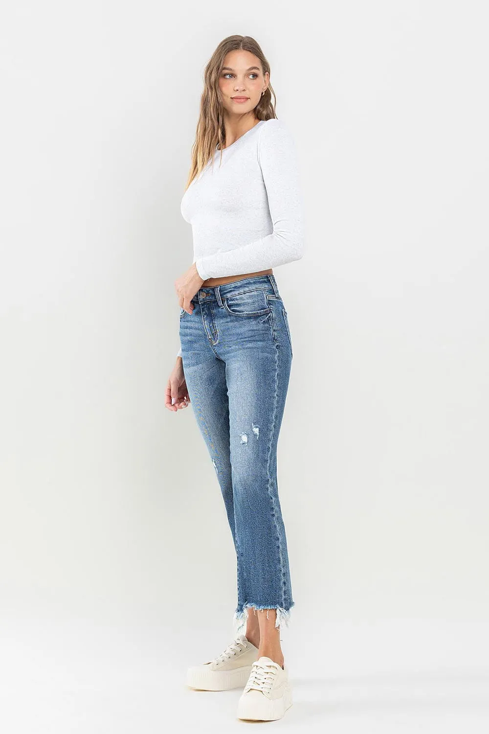 Lovervet Mid Rise Frayed Hem Jeans