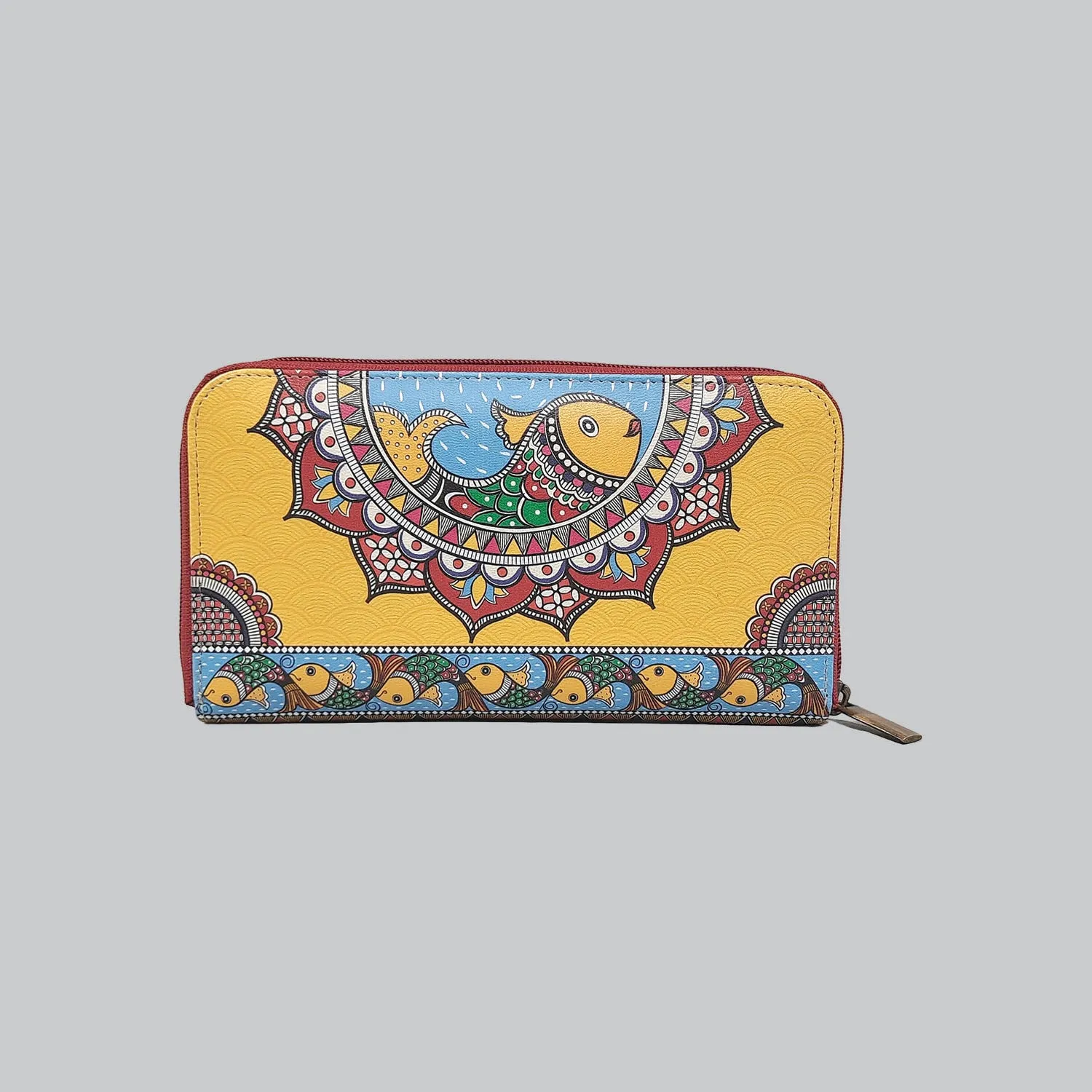 Madhubani Zipper Wallet (Yellow)