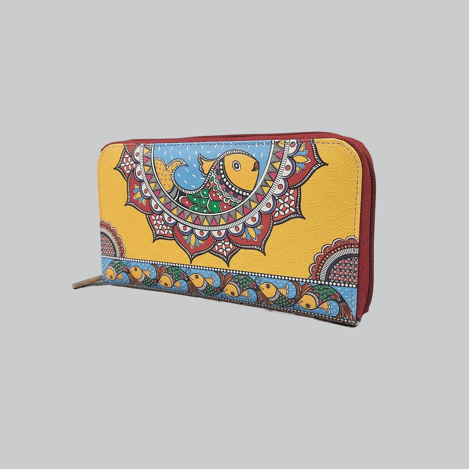 Madhubani Zipper Wallet (Yellow)