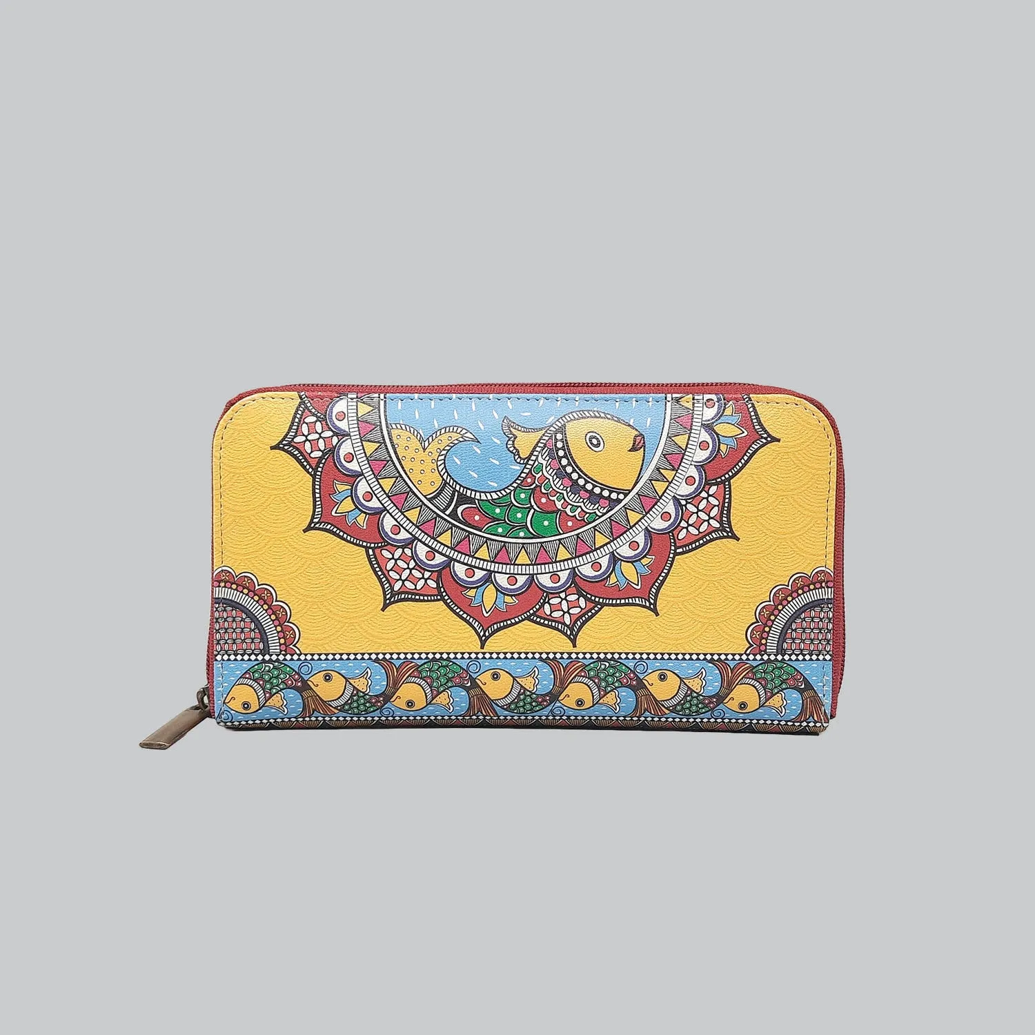 Madhubani Zipper Wallet (Yellow)