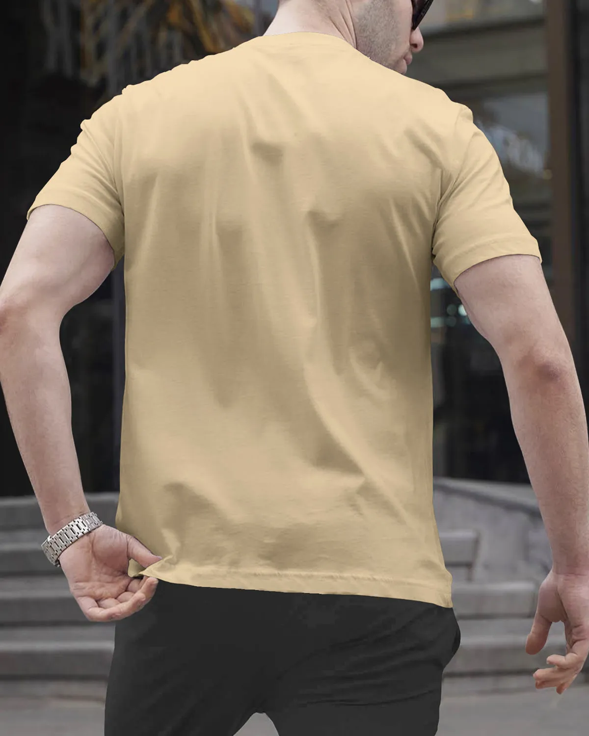 Men Beige Printed Half Sleeve Round Neck T-shirt