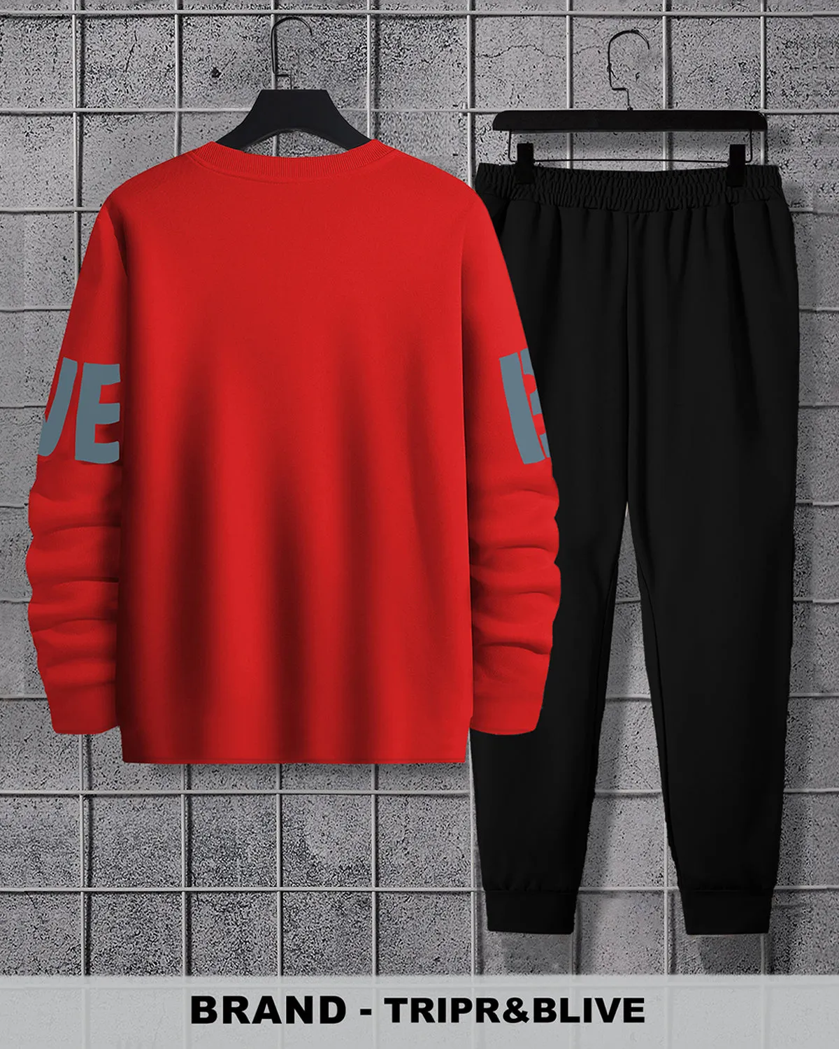 Men Believe Printed Red | Black Tracksuit